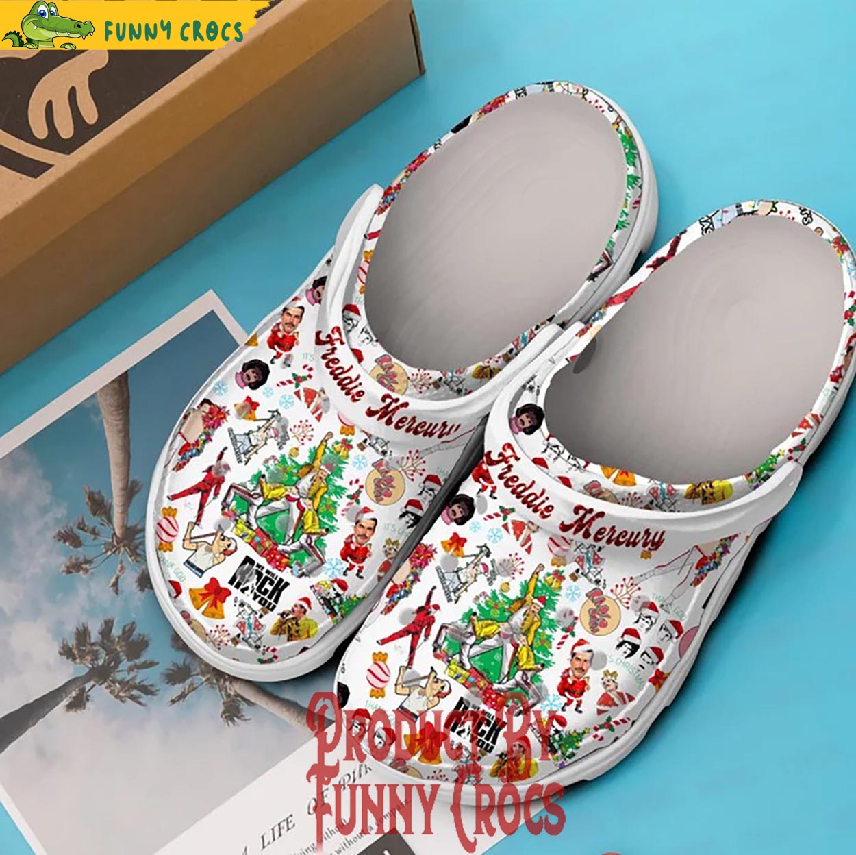 Merchidea Freddie Mercury Music Christmas Crocs Crocband Clogs Shoes Comfortable For Men Women and Kids