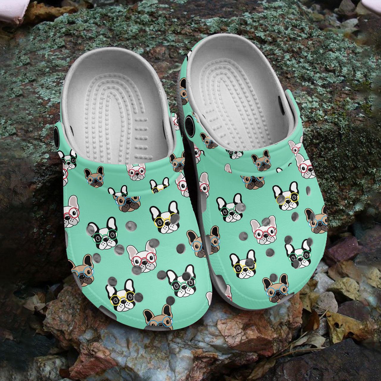 Merchidea French Bulldog Wearing Colorful Glasses Crocs Crocband Clogs Shoes Comfortable For Men Women and Kids