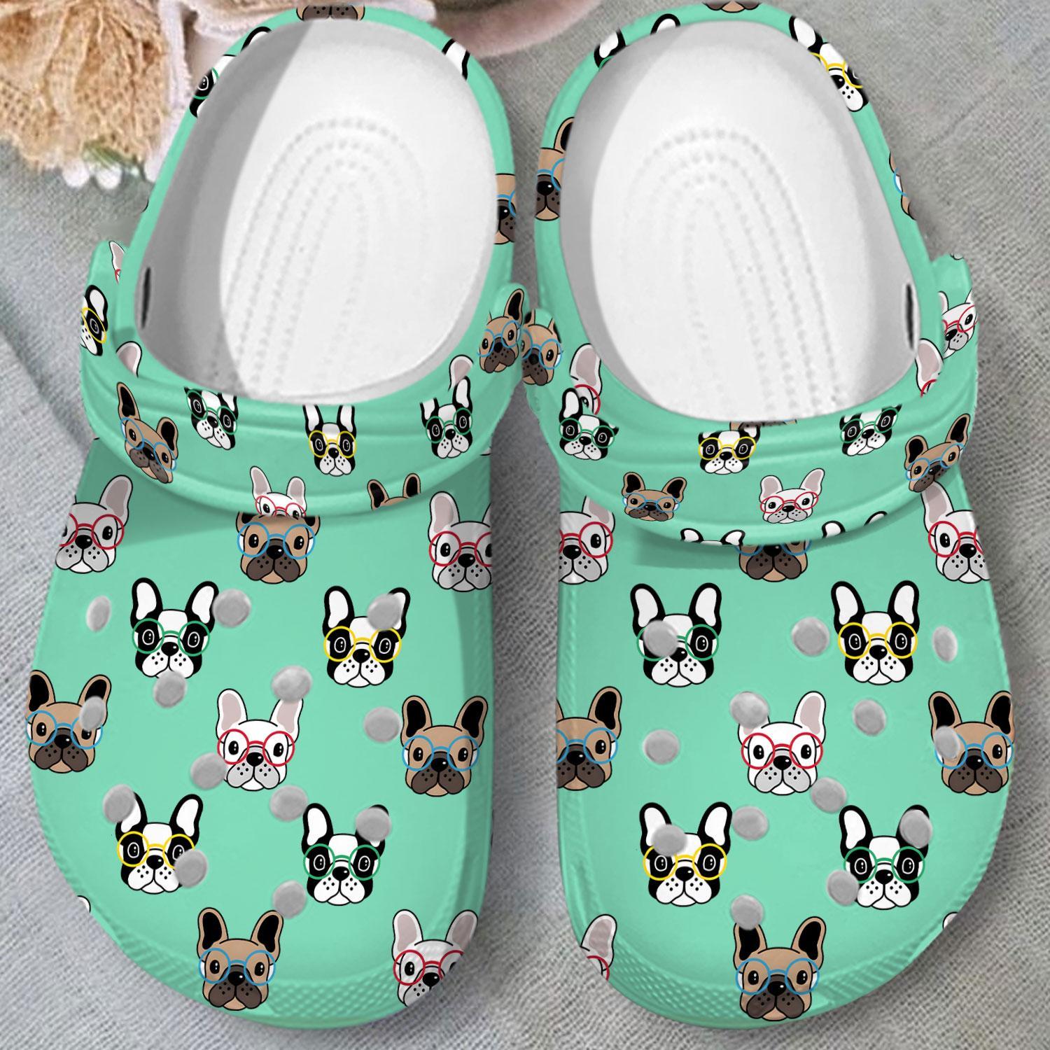 Merchidea French Bulldog Wearing Colorful Glasses Crocs Crocband Clogs Shoes Comfortable For Men Women and Kids