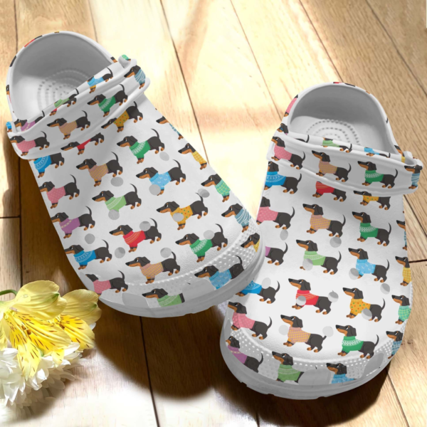 Merchidea Funny Dachshund Wearing Sweaters Crocs Crocband Clogs Shoes Comfortable For Men Women and Kids