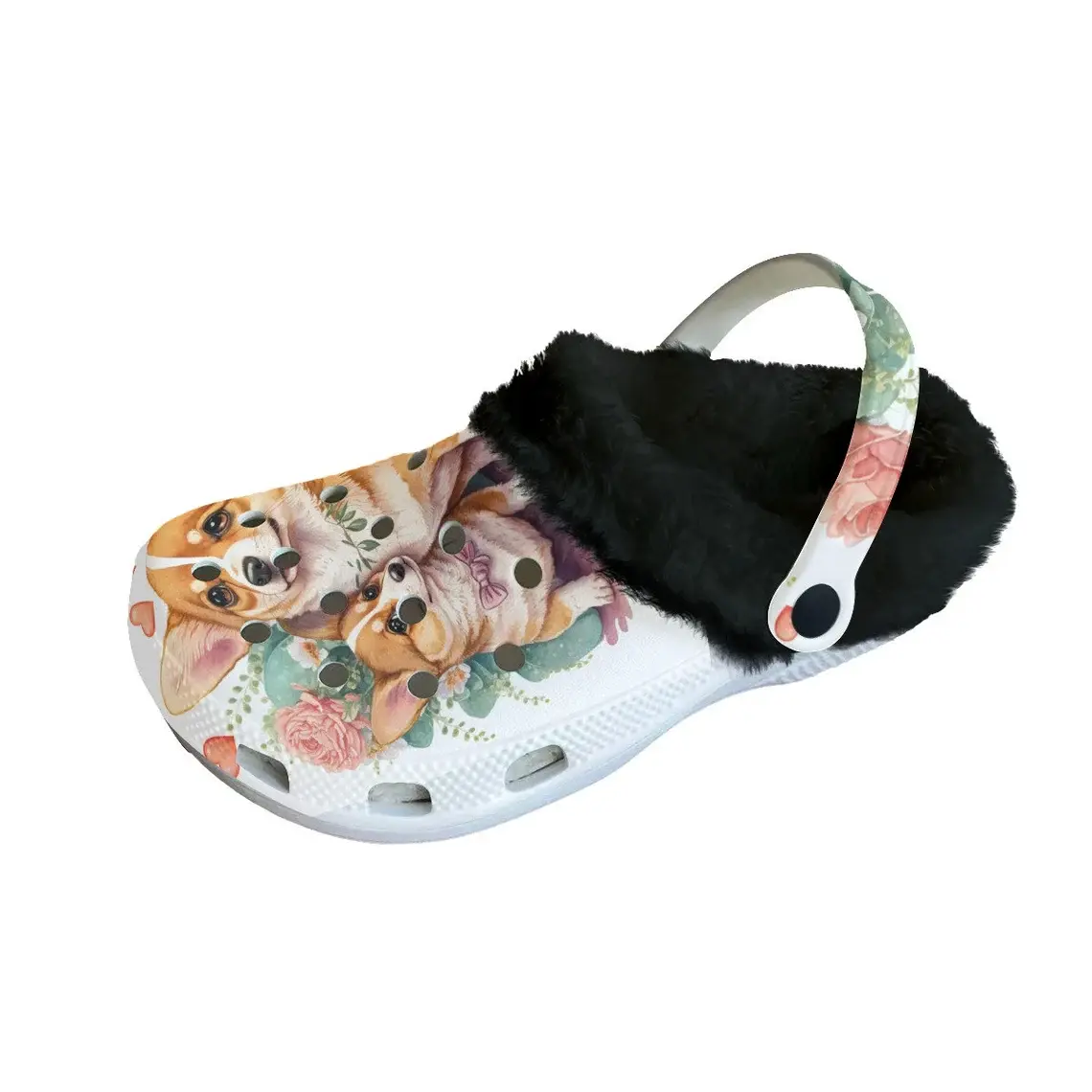 Merchidea Fuzzy Lovely Corgi Crocs Crocband Fleece Lined Clogs Shoes Comfortable For Men Women and Kids In Winter