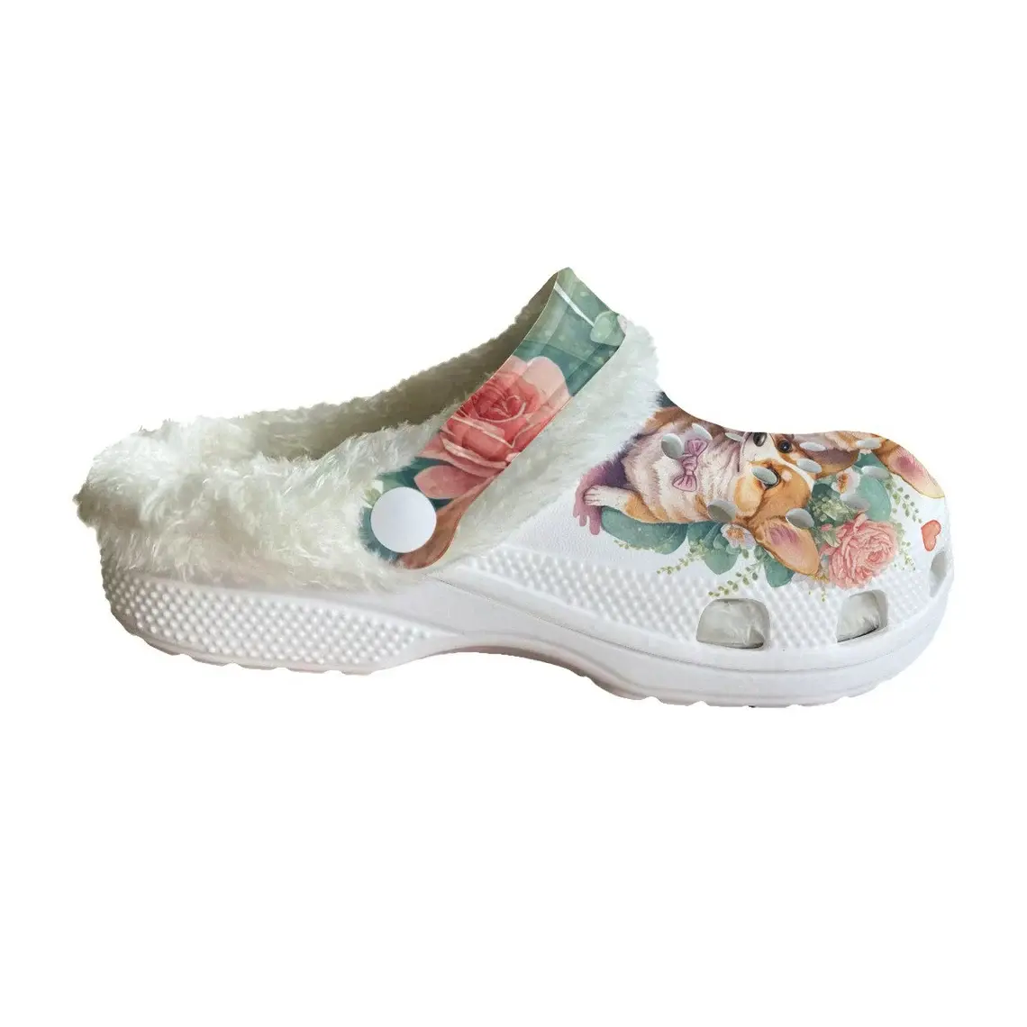 Merchidea Fuzzy Lovely Corgi Crocs Crocband Fleece Lined Clogs Shoes Comfortable For Men Women and Kids In Winter