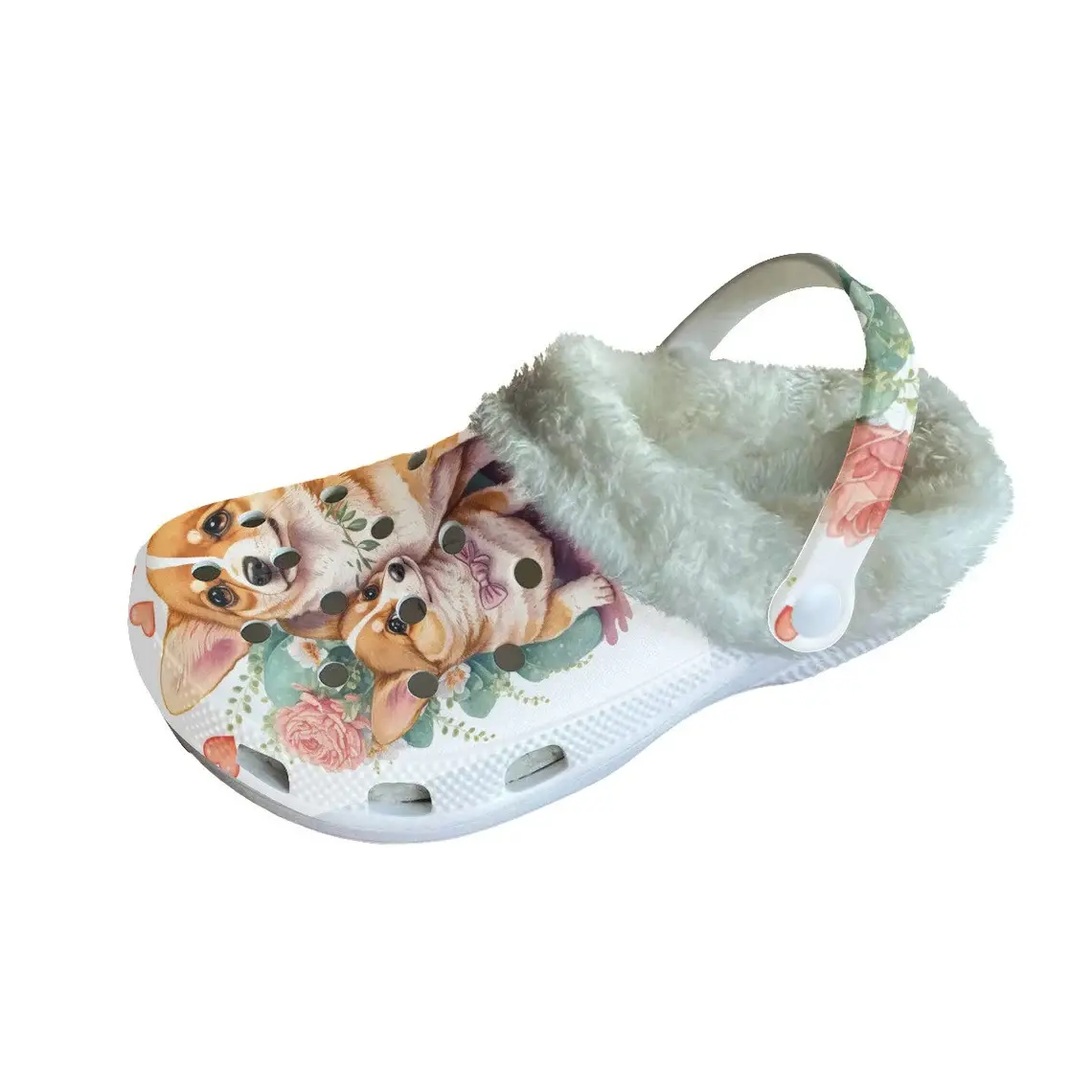Merchidea Fuzzy Lovely Corgi Crocs Crocband Fleece Lined Clogs Shoes Comfortable For Men Women and Kids In Winter