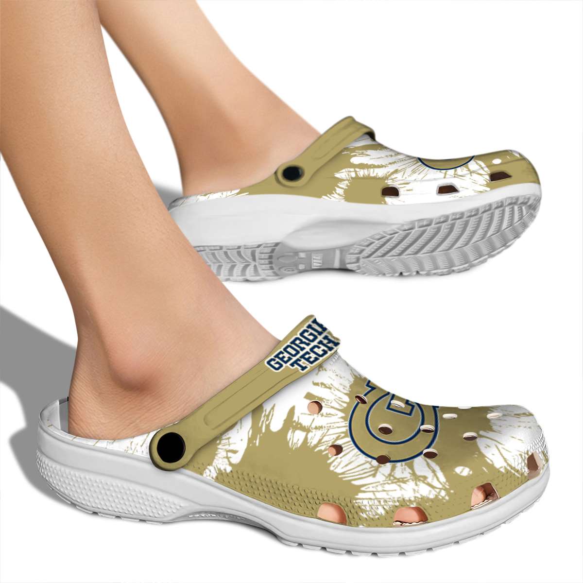 Merchidea Georgia Tech Yellow Jackets NCAA Sport Crocs Crocband Clogs Shoes Comfortable For Men Women and Kids