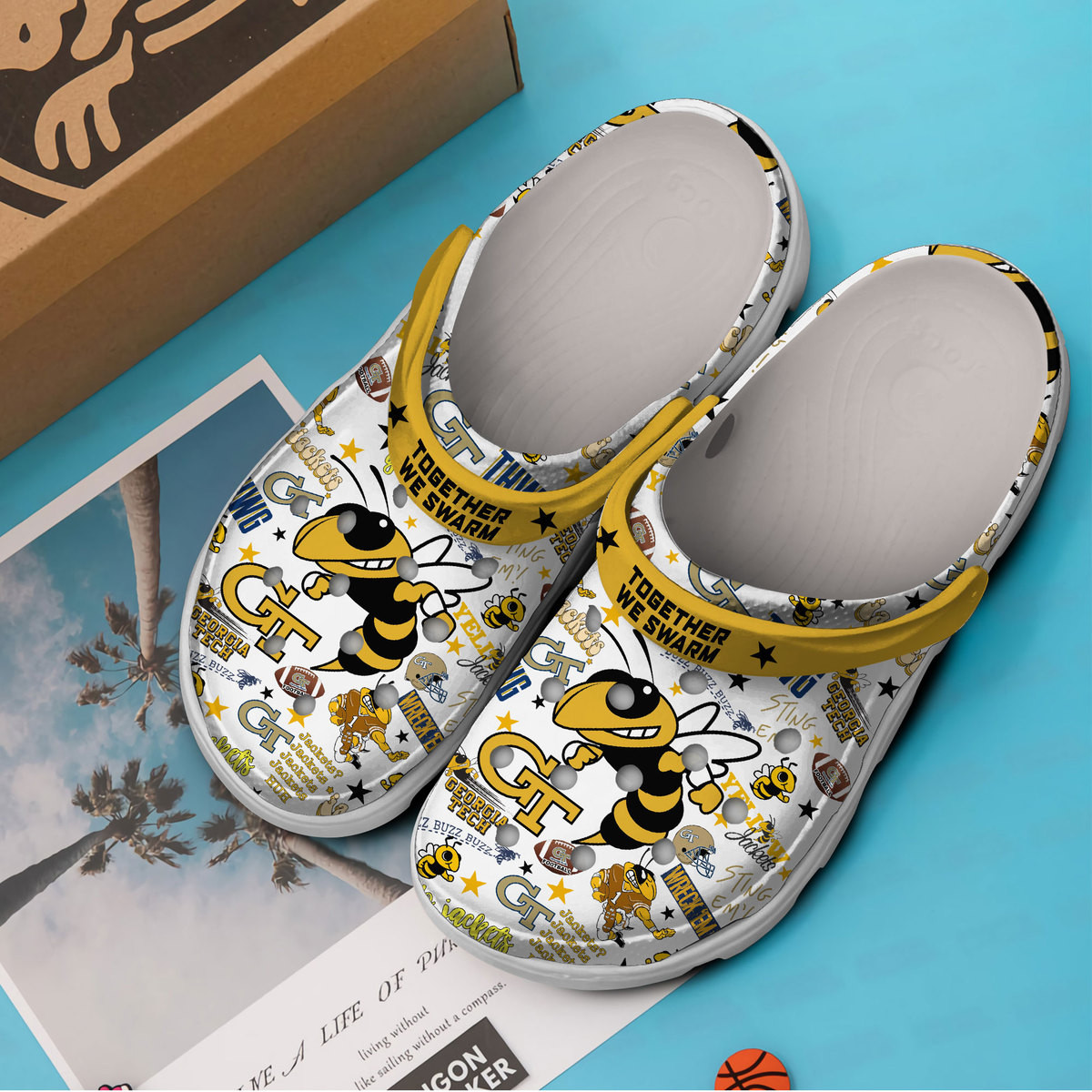 Merchidea Georgia Tech Yellow Jackets NCAA Sport Crocs Crocband Clogs Shoes Comfortable For Men Women and Kids