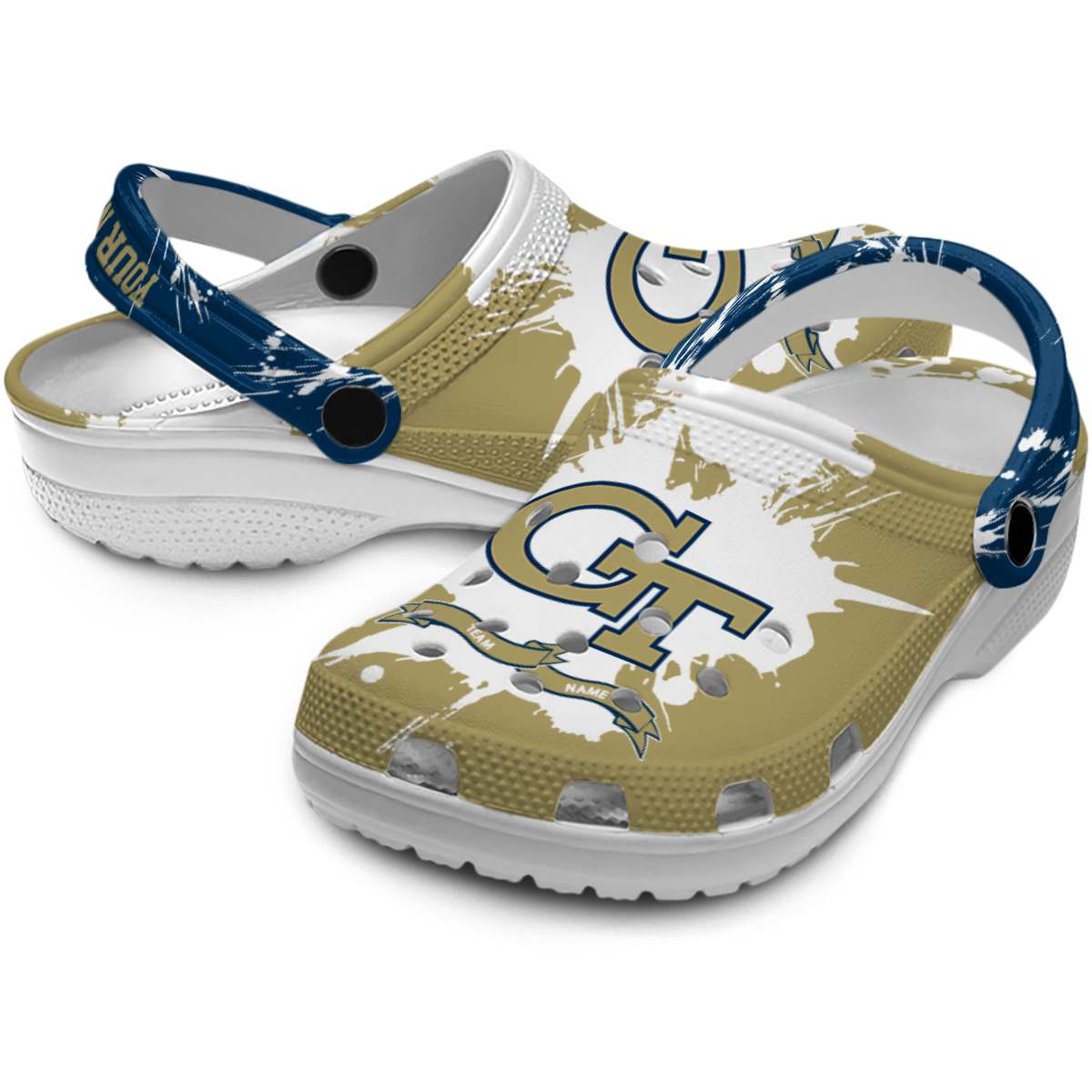 Merchidea Georgia Tech Yellow Jackets NCAA Sport Crocs Crocband Clogs Shoes Comfortable For Men Women and Kids