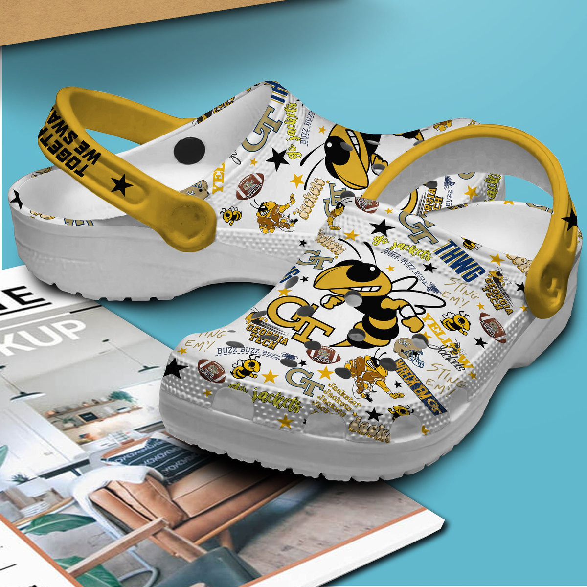 Merchidea Georgia Tech Yellow Jackets NCAA Sport Crocs Crocband Clogs Shoes Comfortable For Men Women and Kids