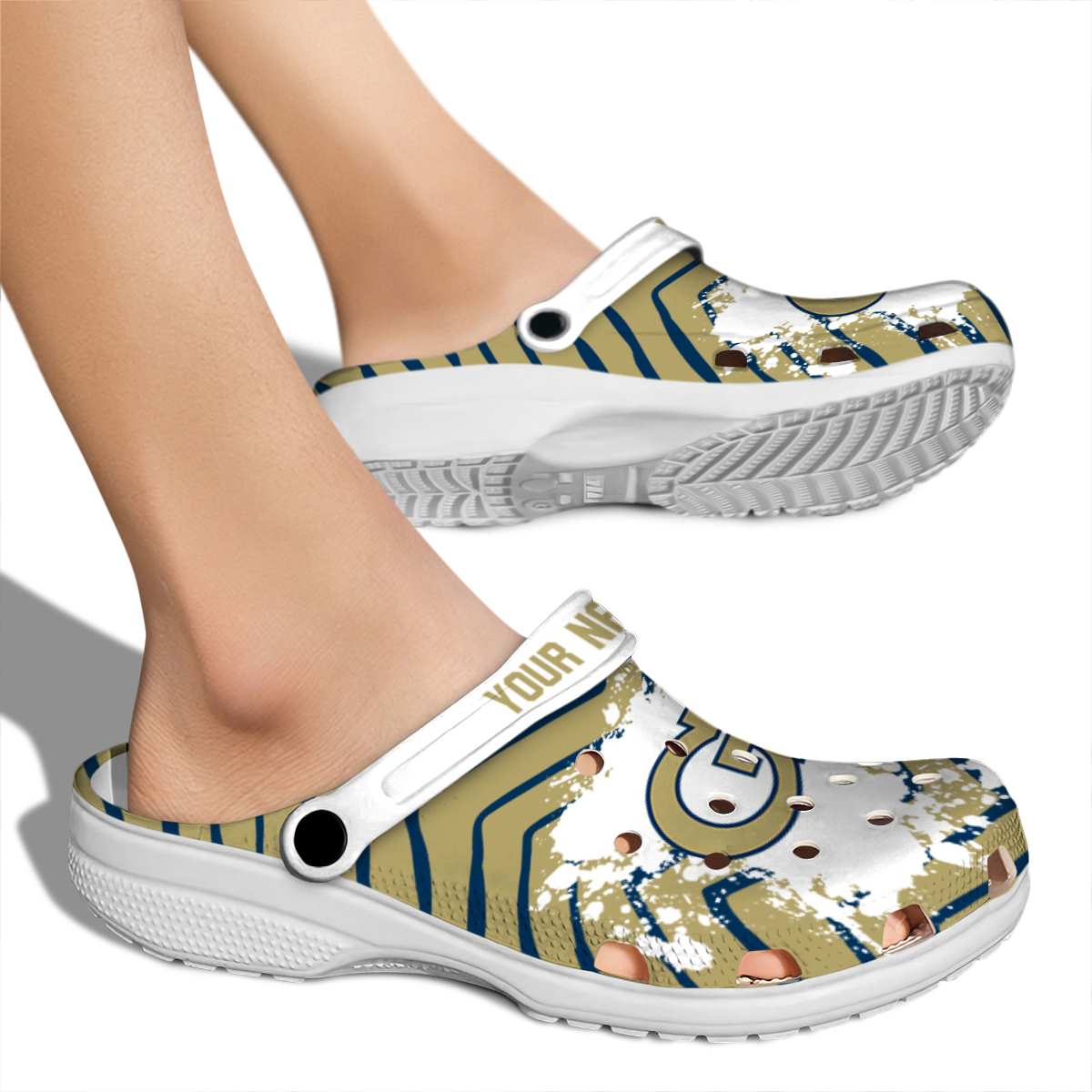 Merchidea Georgia Tech Yellow Jackets NCAA Sport Crocs Crocband Clogs Shoes Comfortable For Men Women and Kids