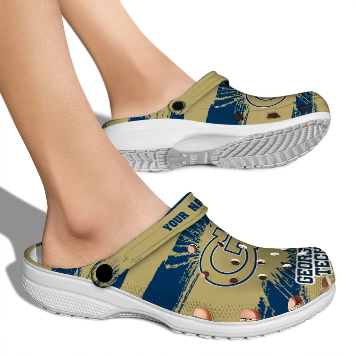 Merchidea Georgia Tech Yellow Jackets NCAA Sport Crocs Crocband Clogs Shoes Comfortable For Men Women and Kids