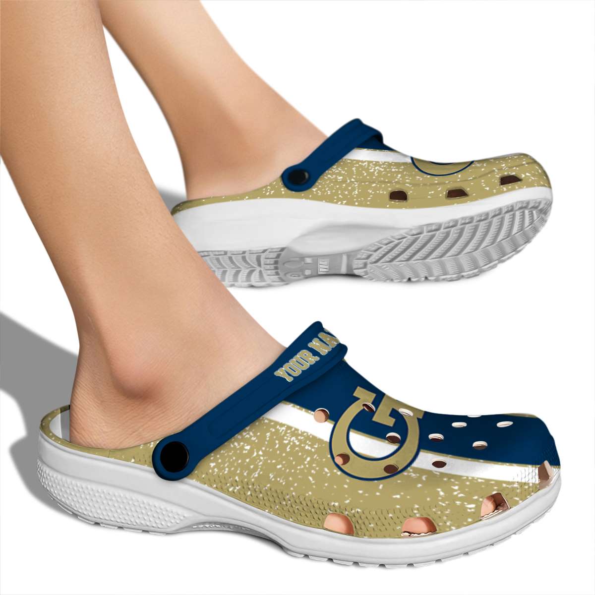 Merchidea Georgia Tech Yellow Jackets NCAA Sport Crocs Crocband Clogs Shoes Comfortable For Men Women and Kids