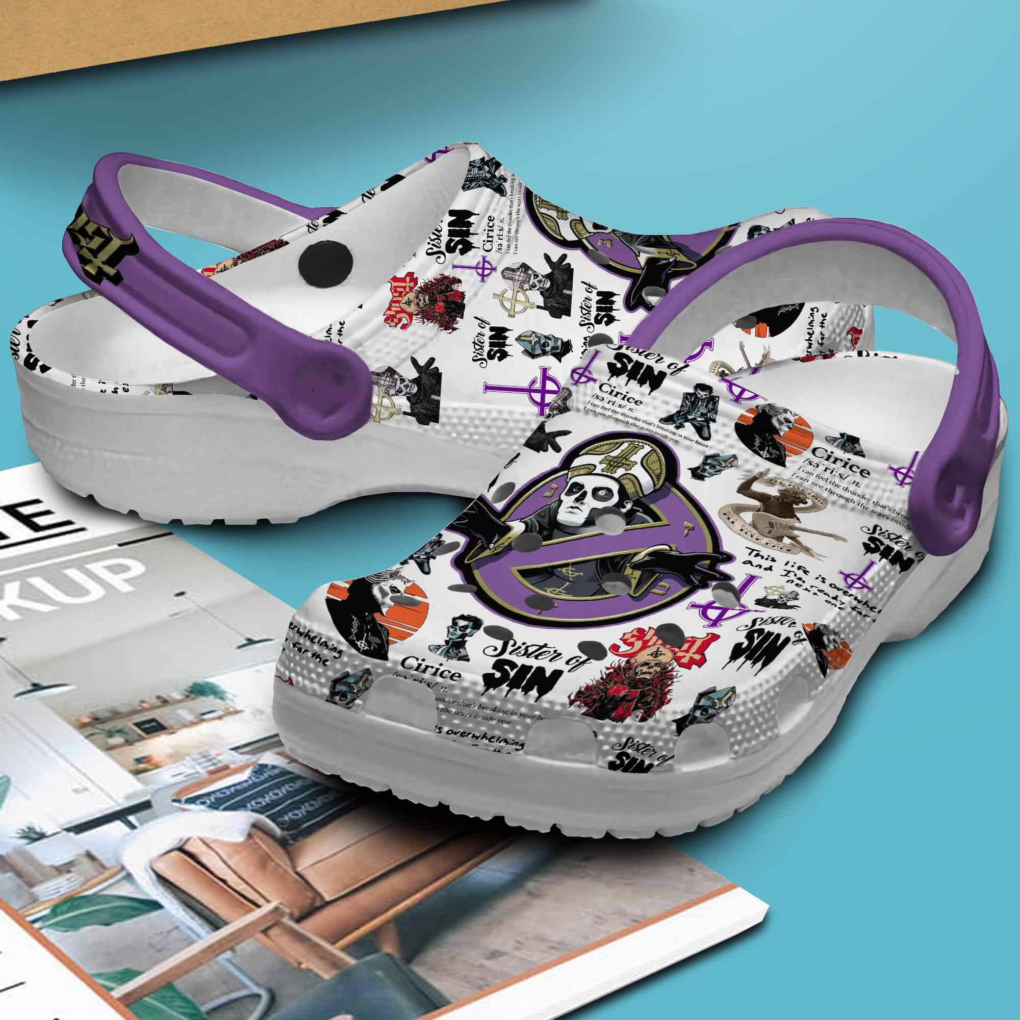 Merchidea Ghost Music Crocs Crocband Clogs Shoes Comfortable For Men Women and Kids