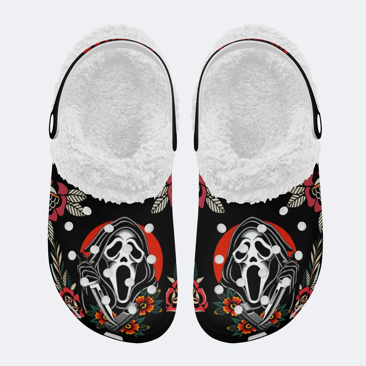 Merchidea Ghostface Scream Movie Crocs Crocband Fleece Lined Clogs Shoes Comfortable For Men Women and Kids In Winter