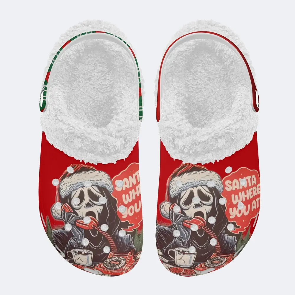 Merchidea Ghostface Scream x Christmas Crocs Crocband Fleece Lined Clogs Shoes Comfortable For Men Women and Kids In Winter