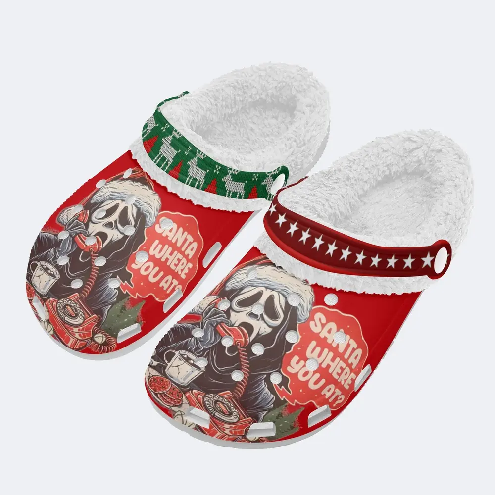Merchidea Ghostface Scream x Christmas Crocs Crocband Fleece Lined Clogs Shoes Comfortable For Men Women and Kids In Winter
