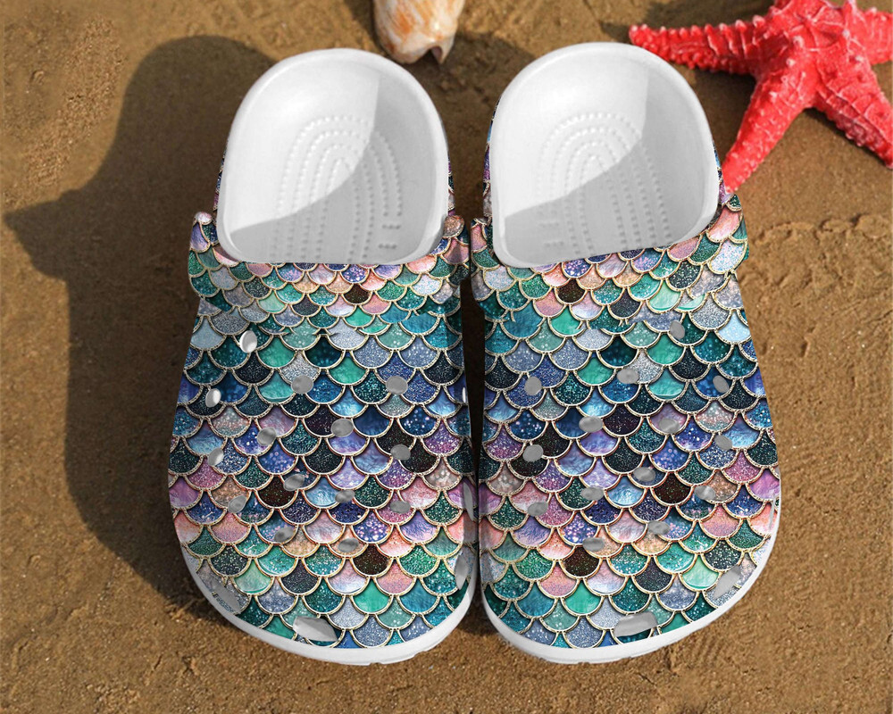 Merchidea Glitter Fish Scales Mermaid For Men And Women Gift For Fan Classic Water Rubber clog Shoes Comfy Footwear