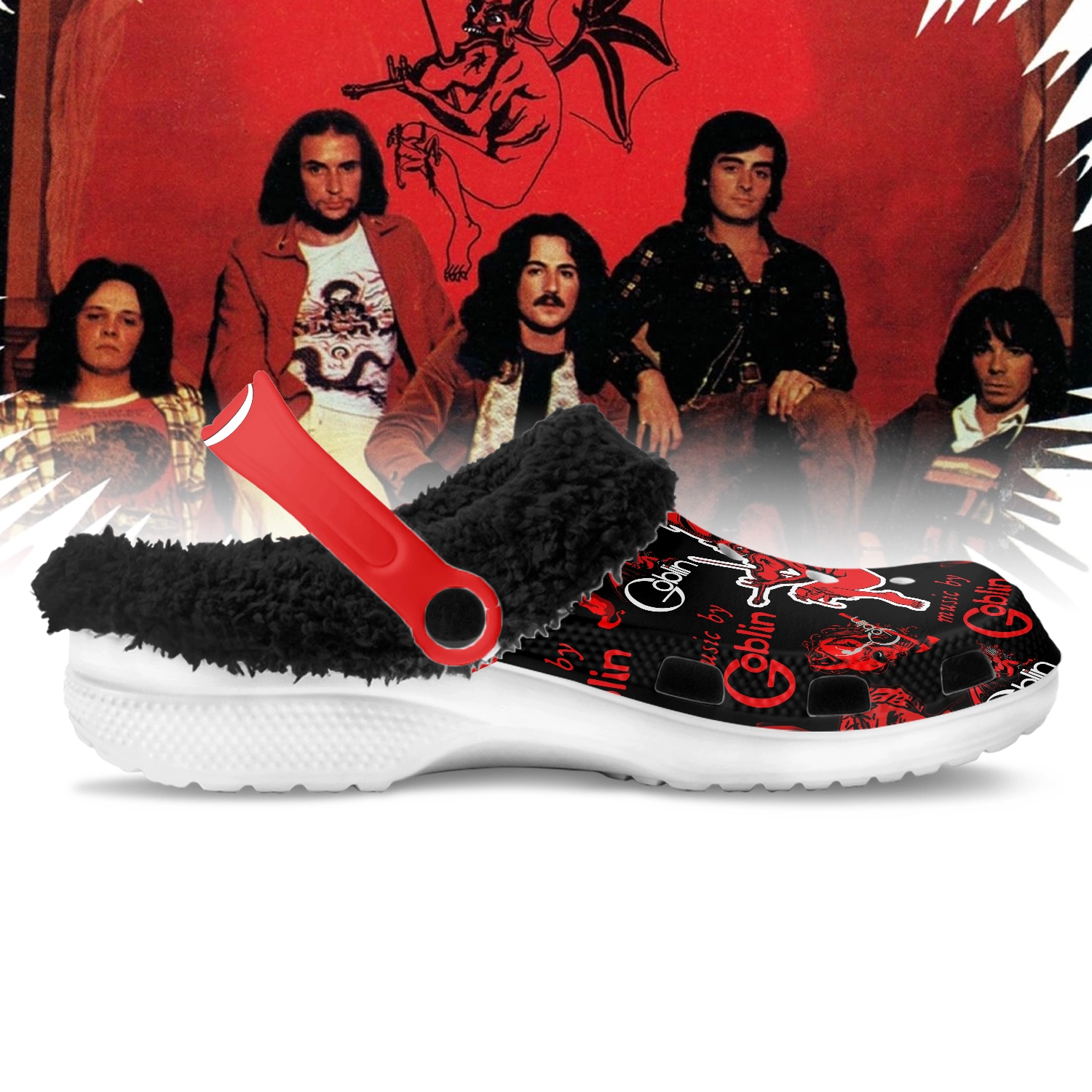 Merchidea Goblin Band Music Crocs Crocband Fleece Lined Clogs Shoes Comfortable For Men Women and Kids In Winter