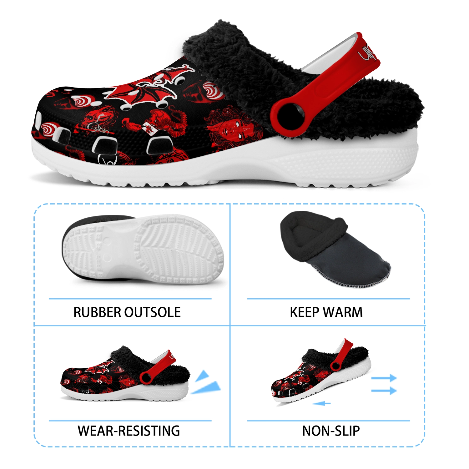 Merchidea Goblin Band Music Crocs Crocband Fleece Lined Clogs Shoes Comfortable For Men Women and Kids In Winter