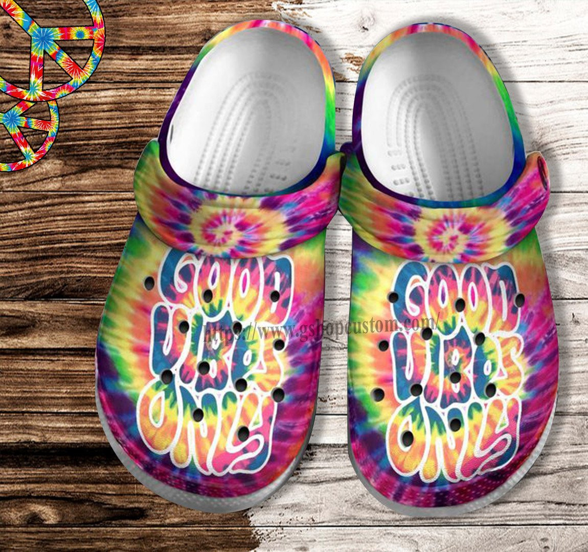 Merchidea Good Vibes Only Hippie Croc Shoes- Summer Hippie Vibes Beach Shoes Croc Clogs Mother Day 2022