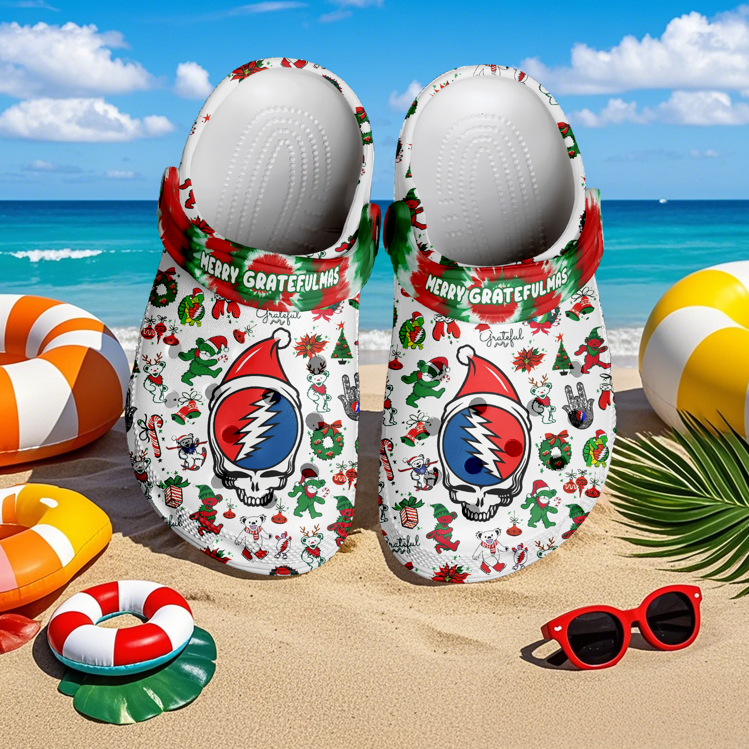Merchidea Grateful Dead x Christmas Music Crocs Crocband Clogs Shoes Comfortable For Men Women and Kids
