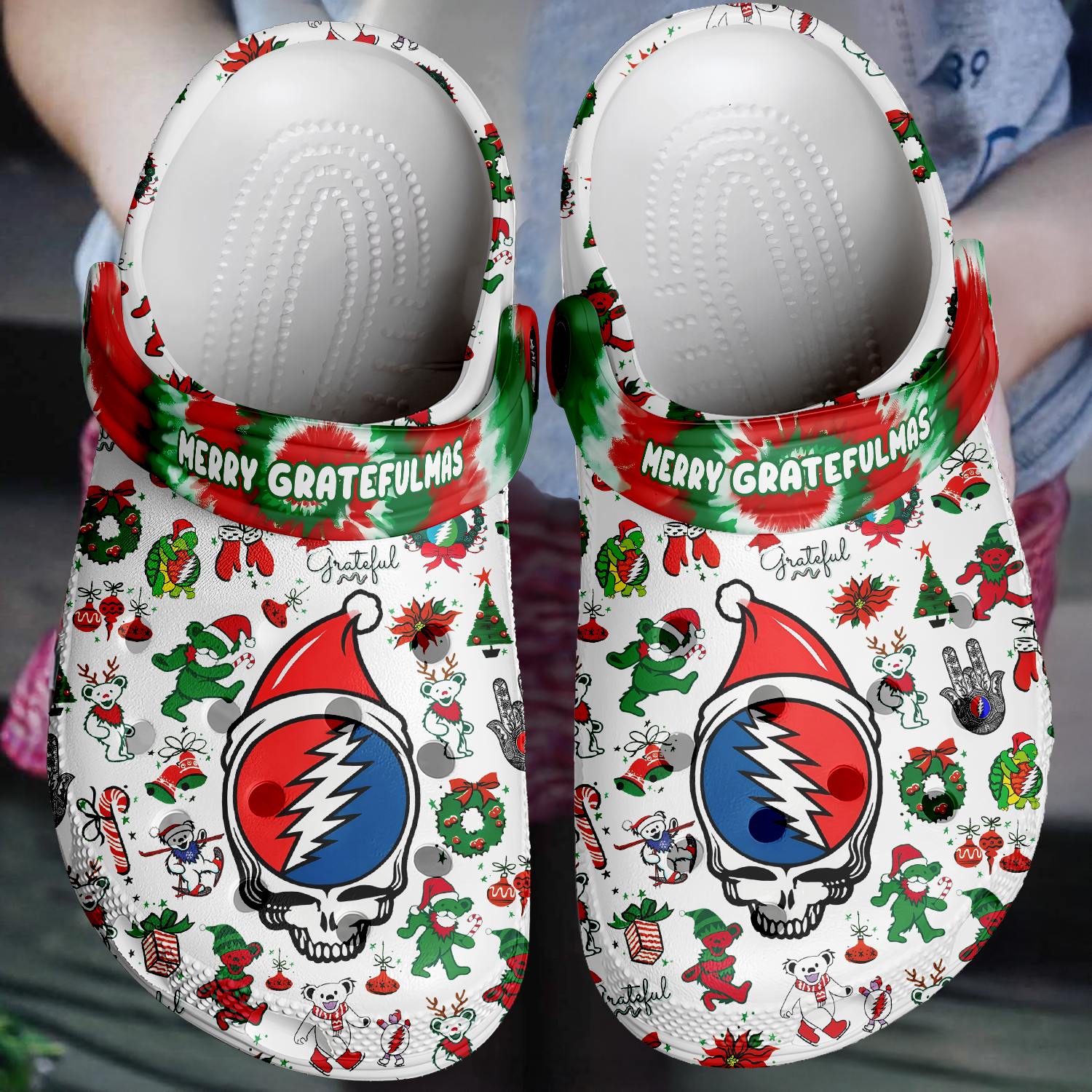 Merchidea Grateful Dead x Christmas Music Crocs Crocband Clogs Shoes Comfortable For Men Women and Kids