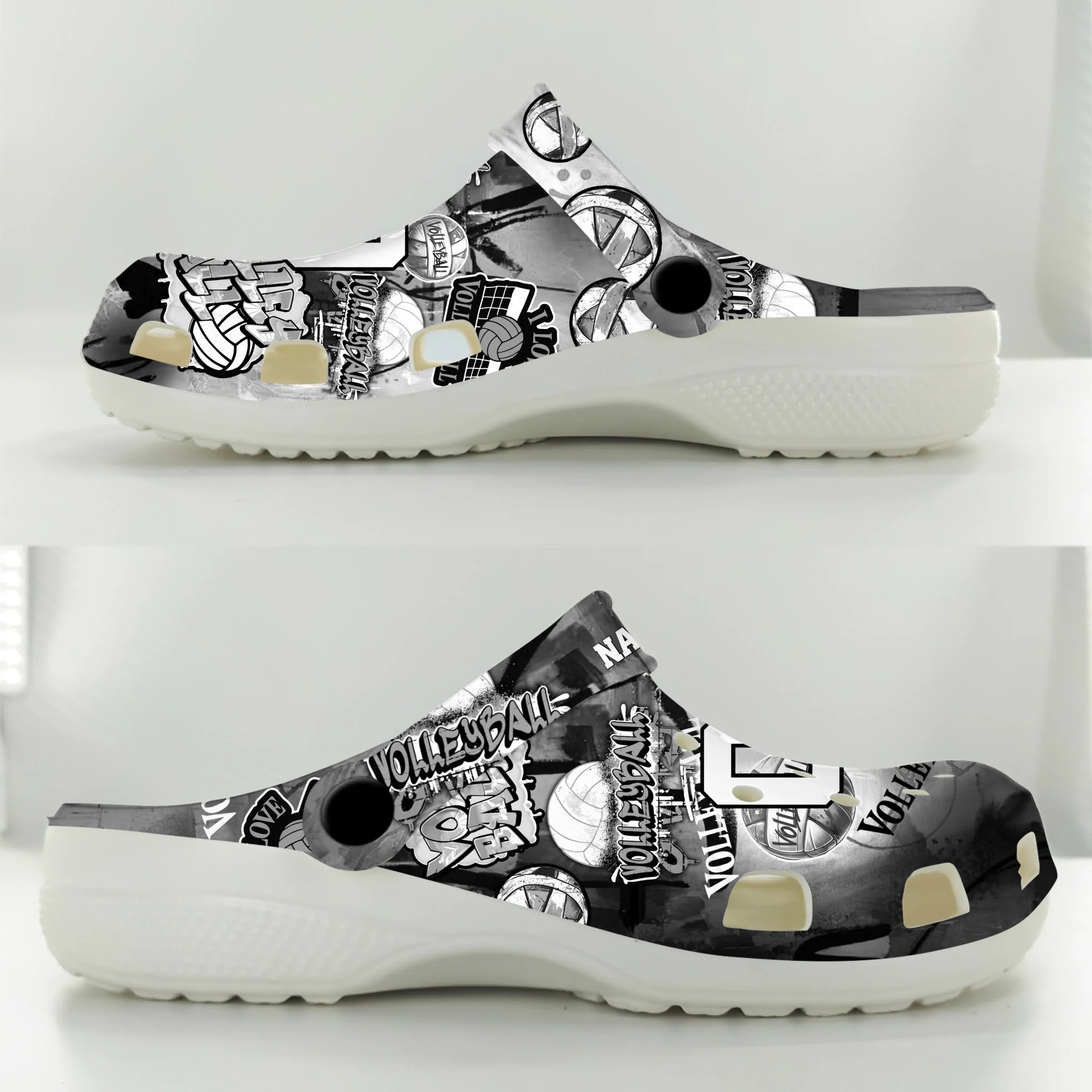 Merchidea Gray Graffiti Volleyball Sport Crocs Crocband Clogs Shoes Comfortable For Men Women and Kids
