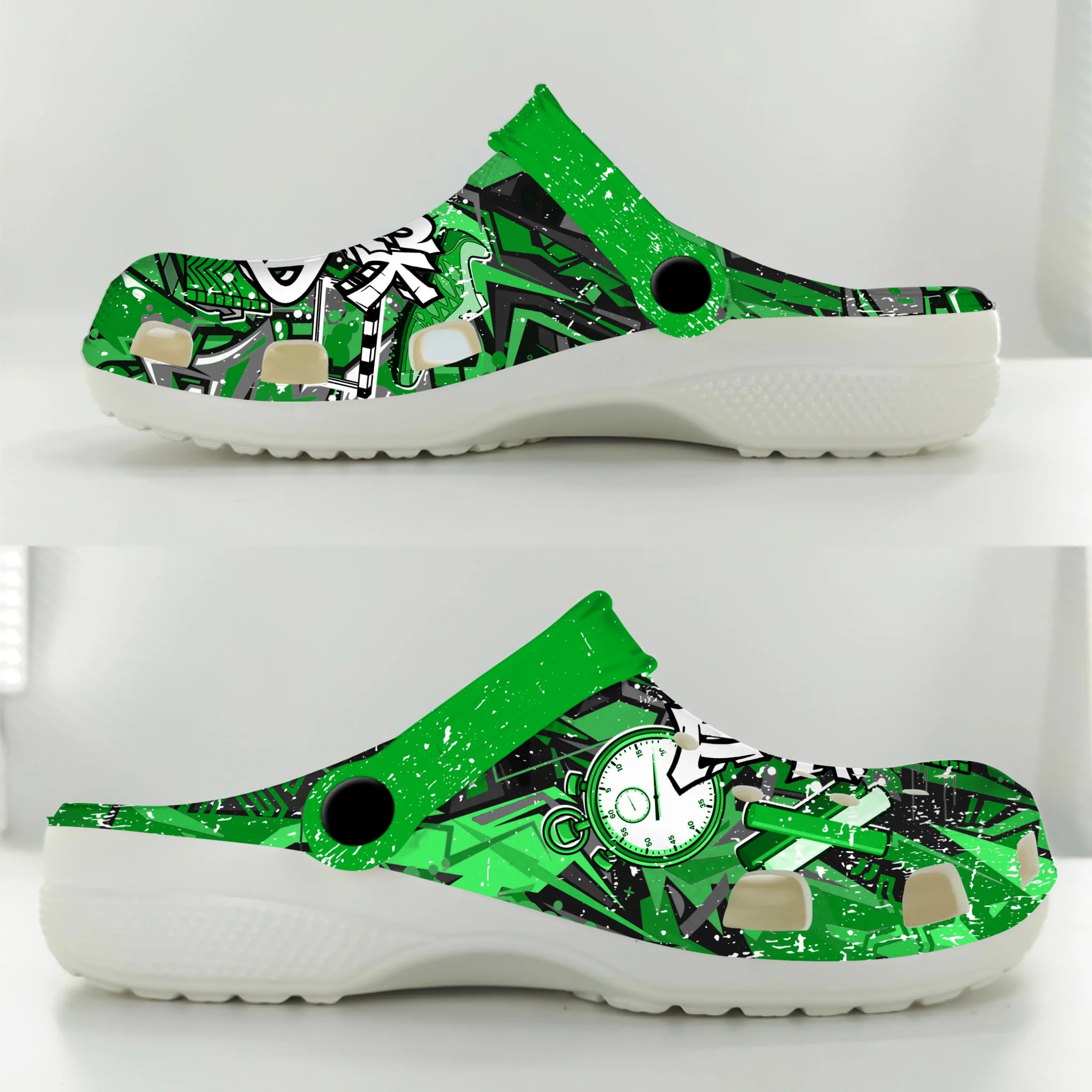 Merchidea Green Graffiti Track & Field Sport Crocs Crocband Clogs Shoes Comfortable For Men Women and Kids