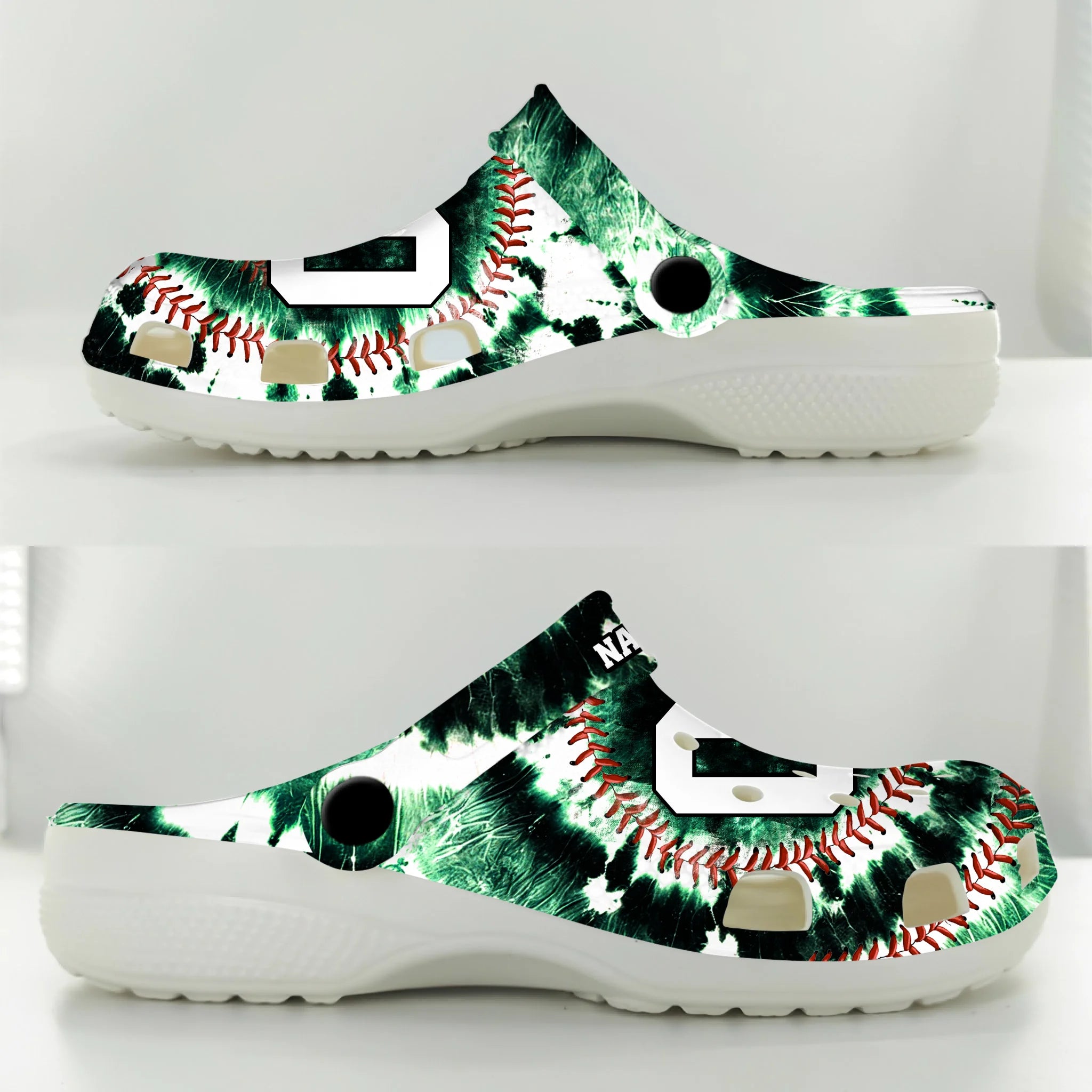 Merchidea Green Tie-Dye Baseball Sport Crocs Crocband Clogs Shoes Comfortable For Men Women and Kids