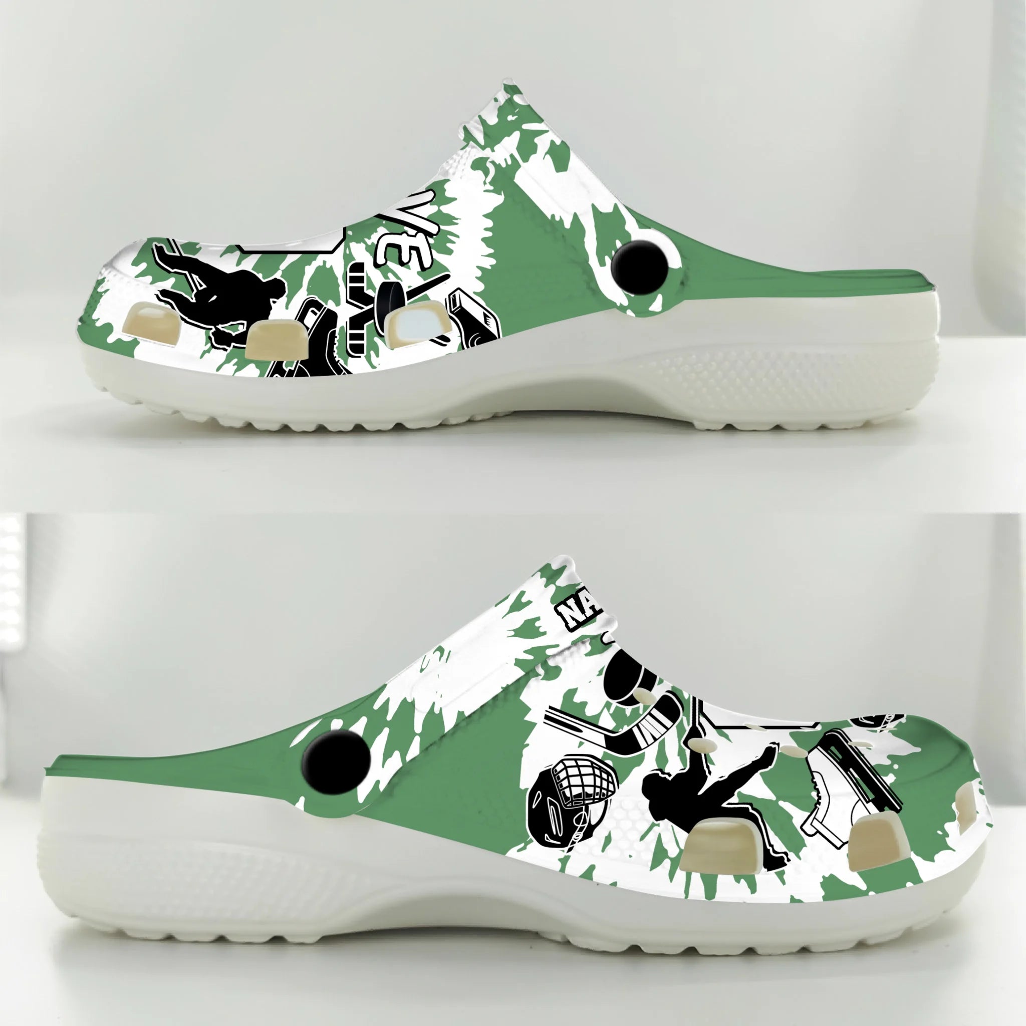 Merchidea Green Tie-Dye Ice Hockey Sport Crocs Crocband Clogs Shoes Comfortable For Men Women and Kids