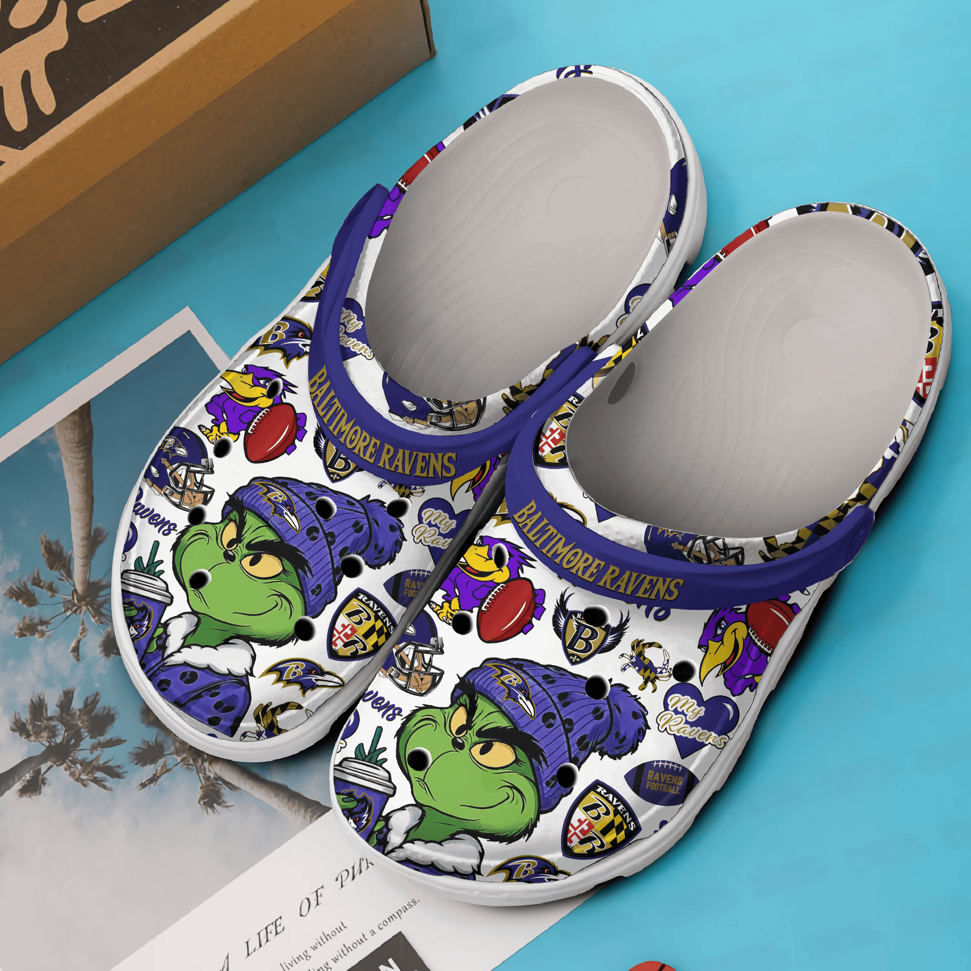 Merchidea Grinch Baltimore Ravens NFL Sport Crocs Crocband Clogs Shoes Comfortable For Men Women and Kids
