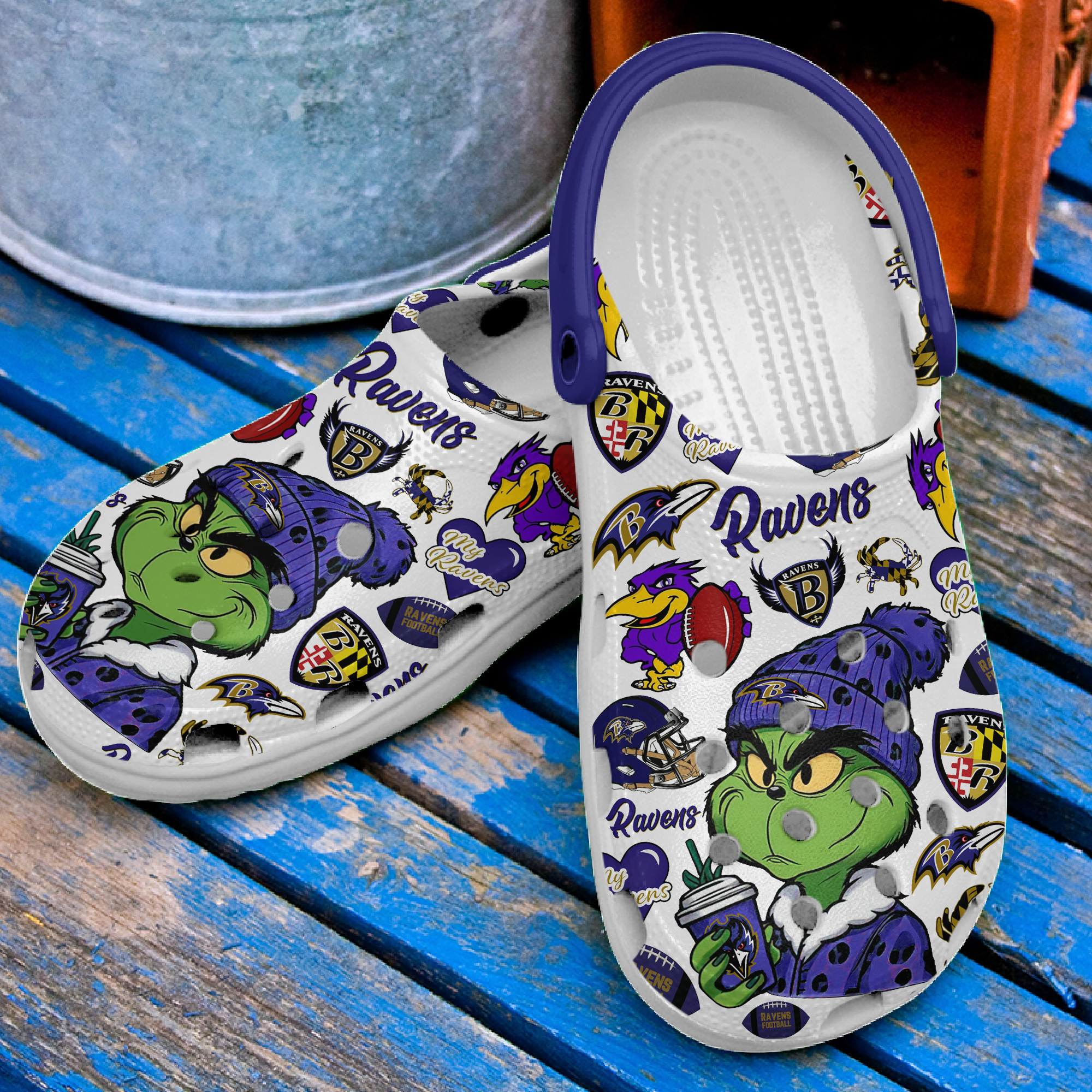 Merchidea Grinch Baltimore Ravens NFL Sport Crocs Crocband Clogs Shoes Comfortable For Men Women and Kids