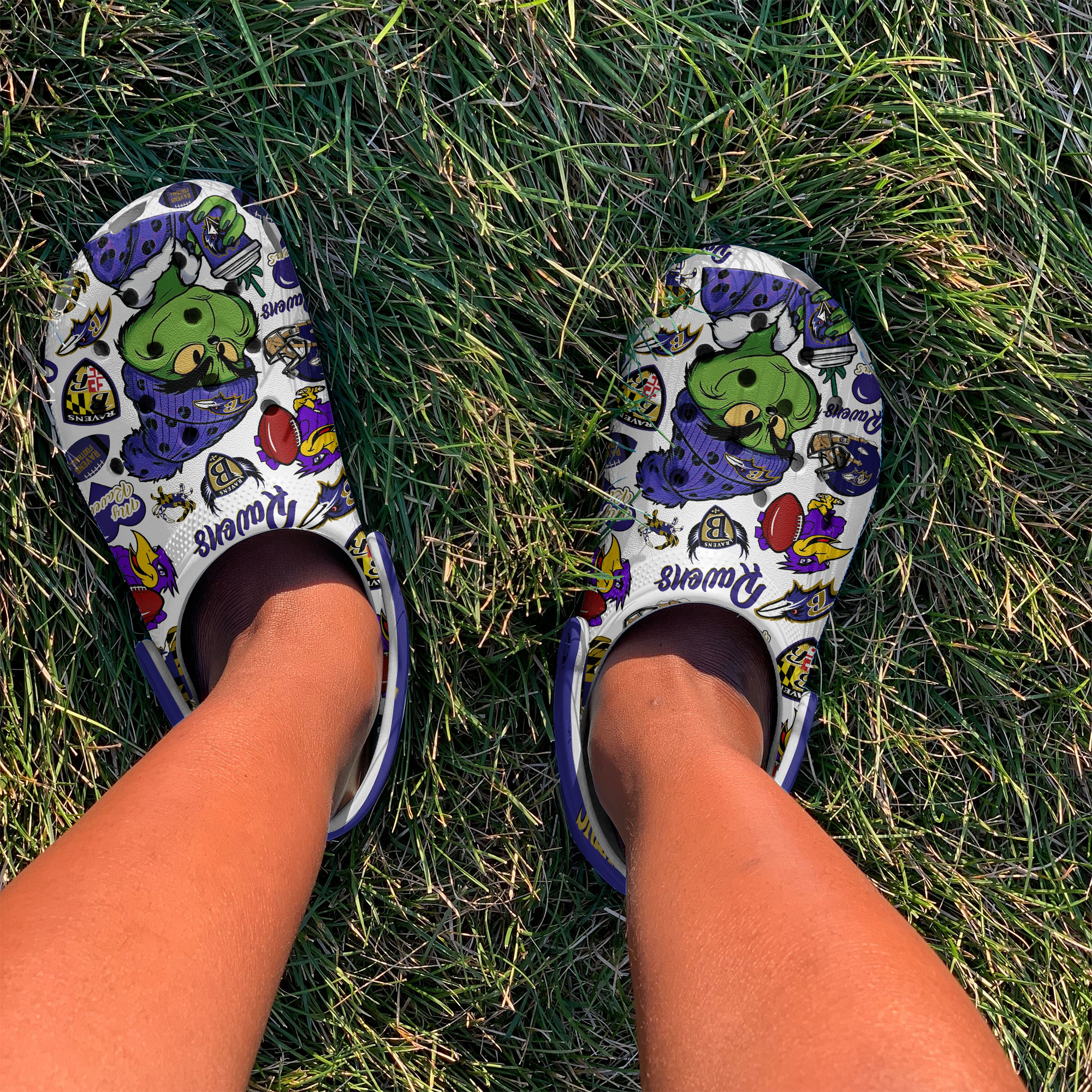 Merchidea Grinch Baltimore Ravens NFL Sport Crocs Crocband Clogs Shoes Comfortable For Men Women and Kids