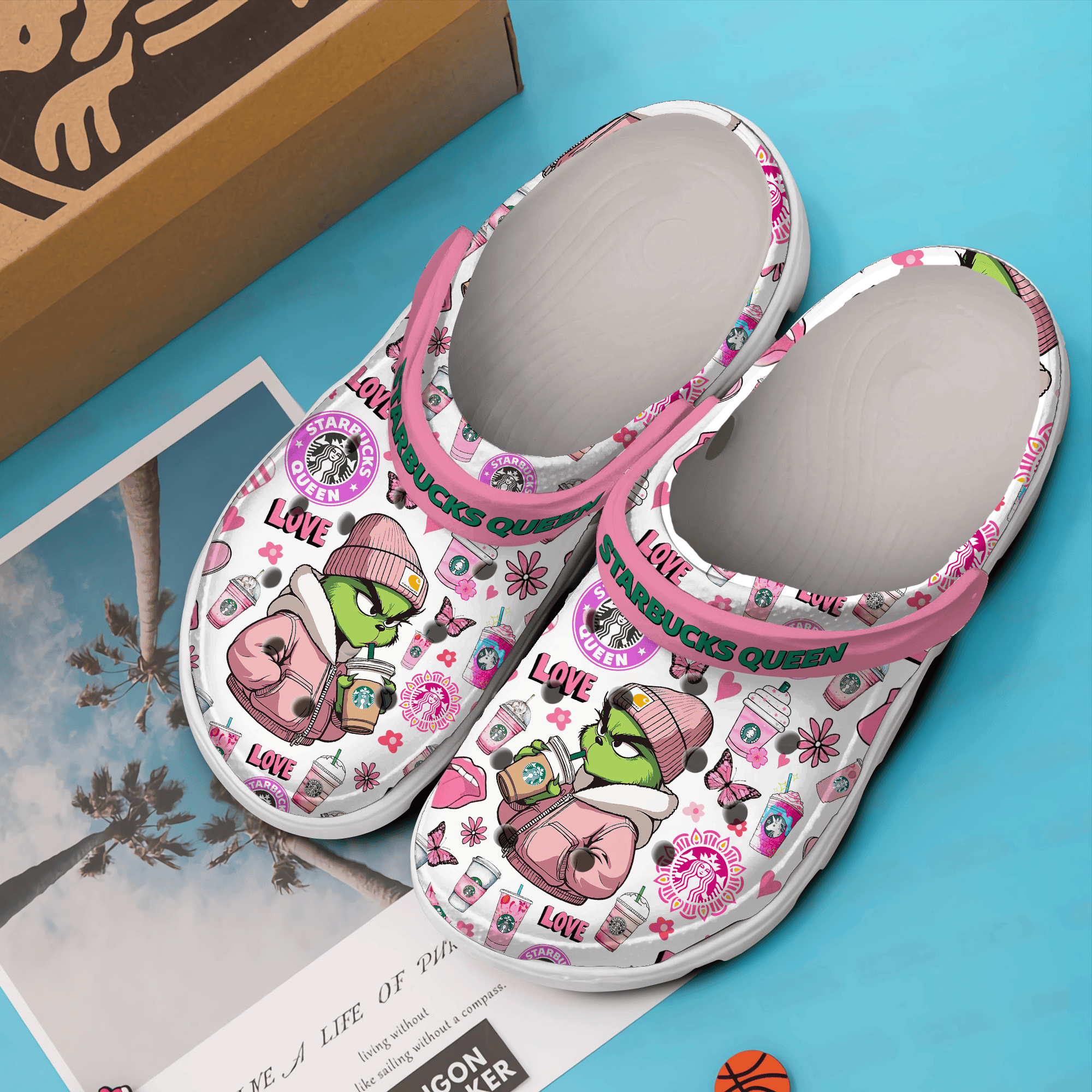 Merchidea Grinch Starbucks Drinks Crocs Crocband Clogs Shoes Comfortable For Men Women and Kids