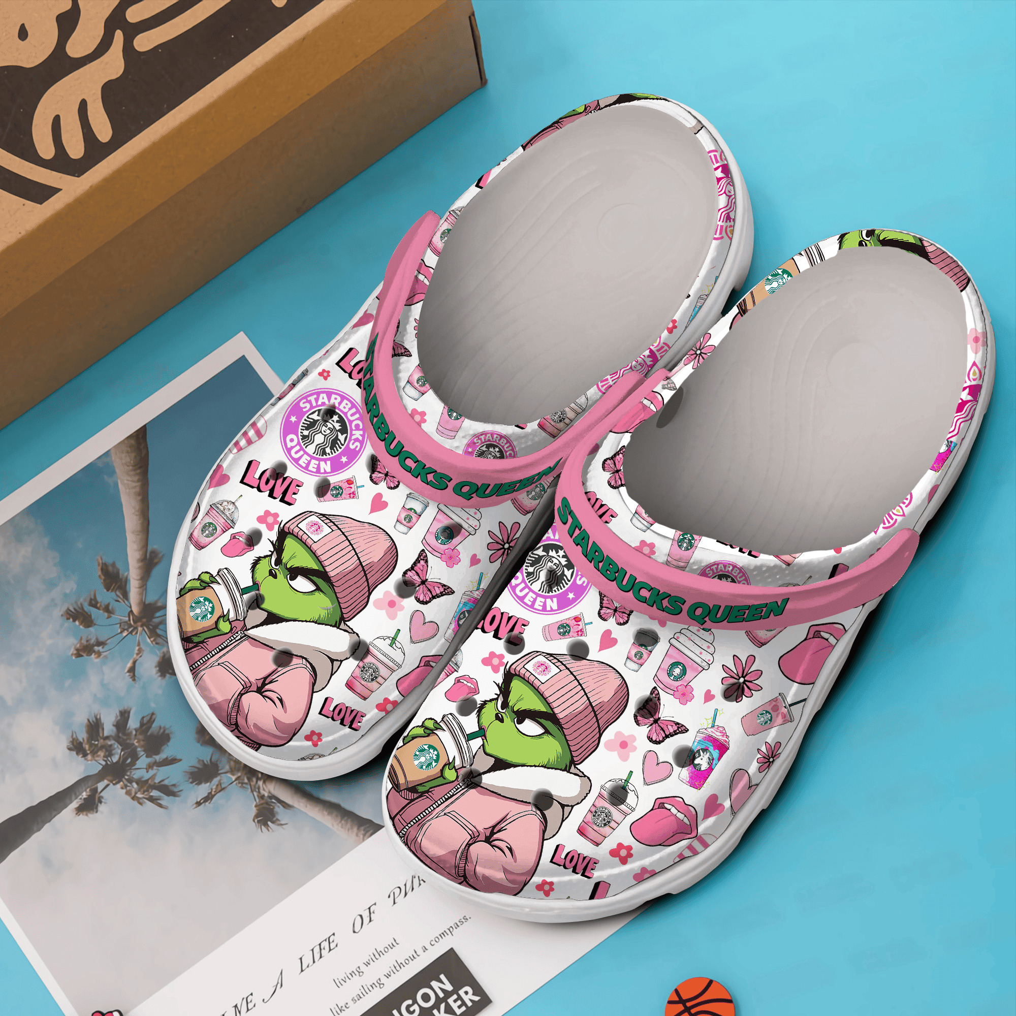 Merchidea Grinch Starbucks Drinks Crocs Crocband Clogs Shoes Comfortable For Men Women and Kids