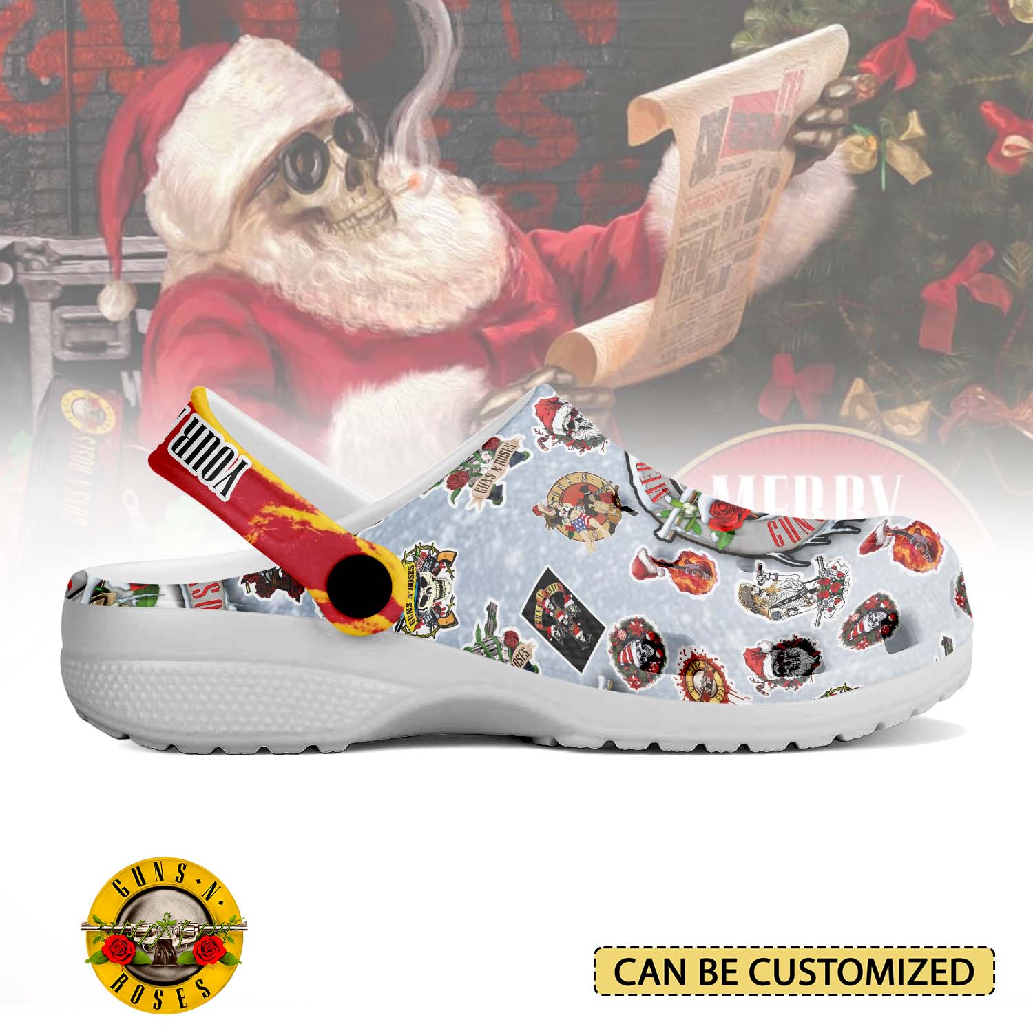 Merchidea Guns N' Rose x Christmas Music Crocs Crocband Clogs Shoes Comfortable For Men Women and Kids