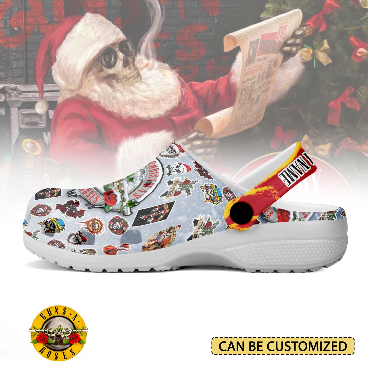 Merchidea Guns N' Rose x Christmas Music Crocs Crocband Clogs Shoes Comfortable For Men Women and Kids