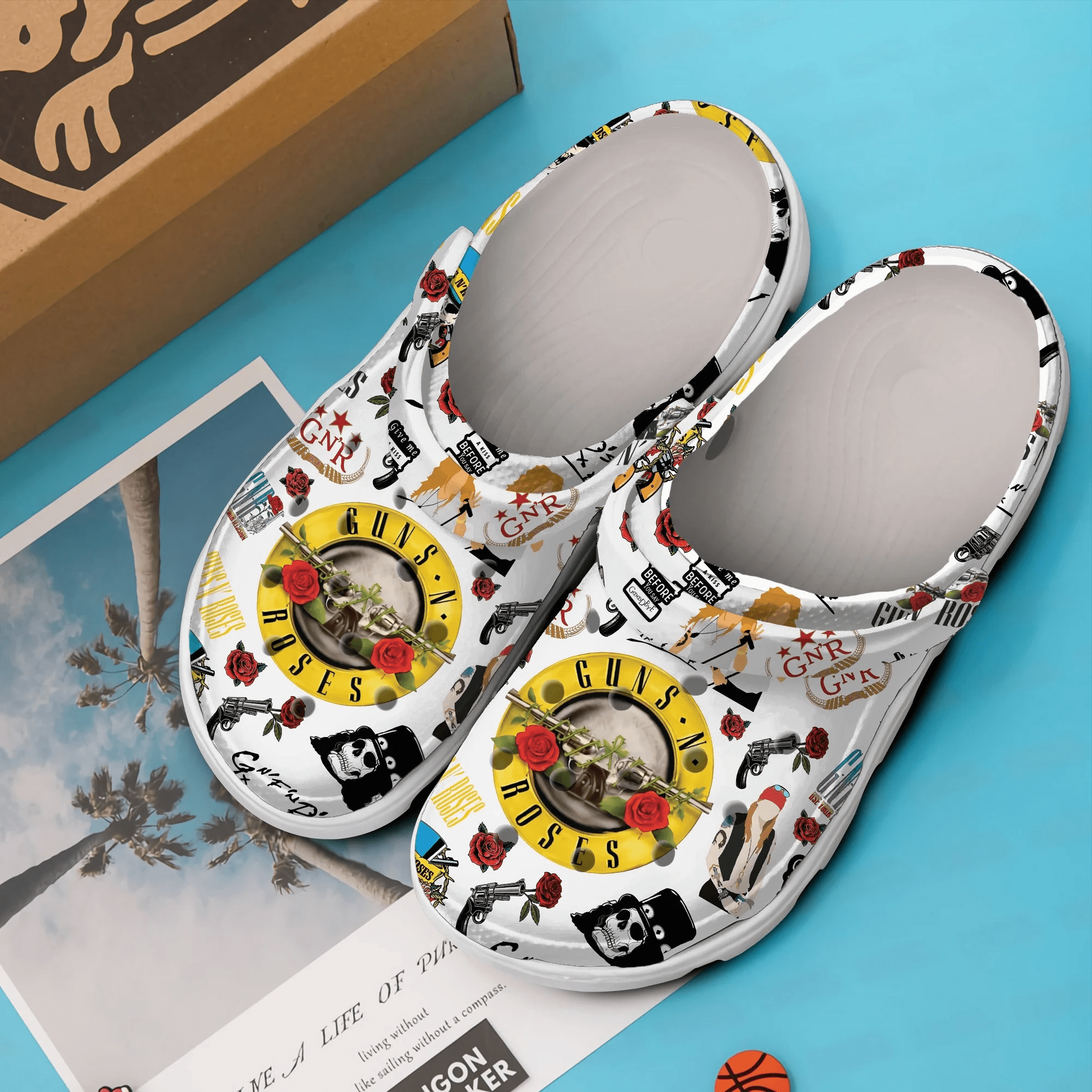 Merchidea Guns N Roses Band Music Crocs Crocband Clogs Shoes Comfortable For Men Women and Kids