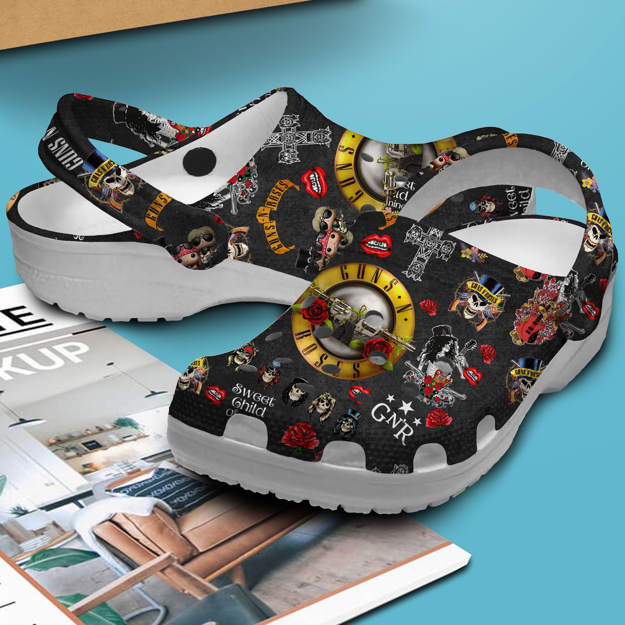 Merchidea Guns N' Roses Music Crocs Crocband Clogs Shoes Comfortable For Men Women and Kids