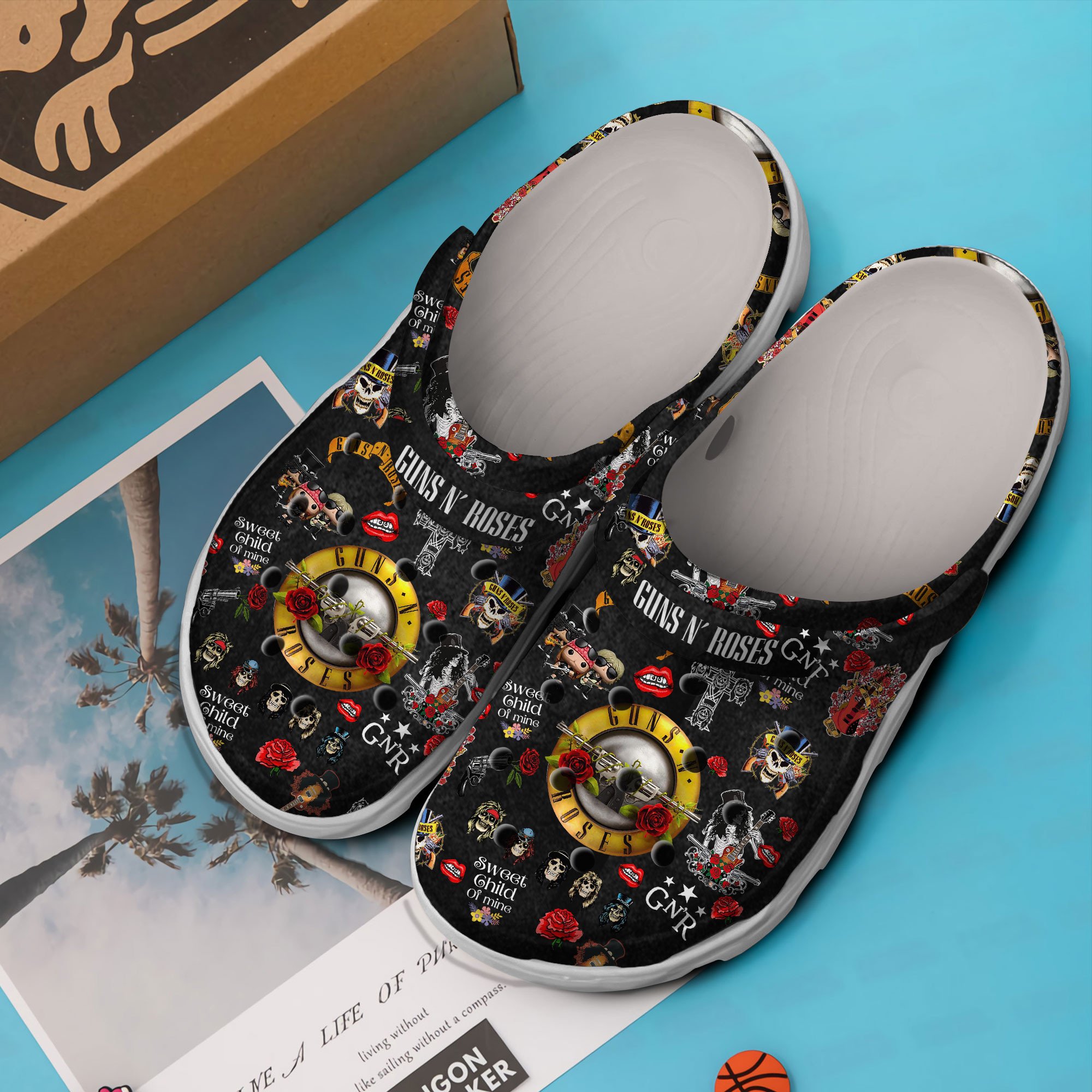 Merchidea Guns N' Roses Music Crocs Crocband Clogs Shoes Comfortable For Men Women and Kids