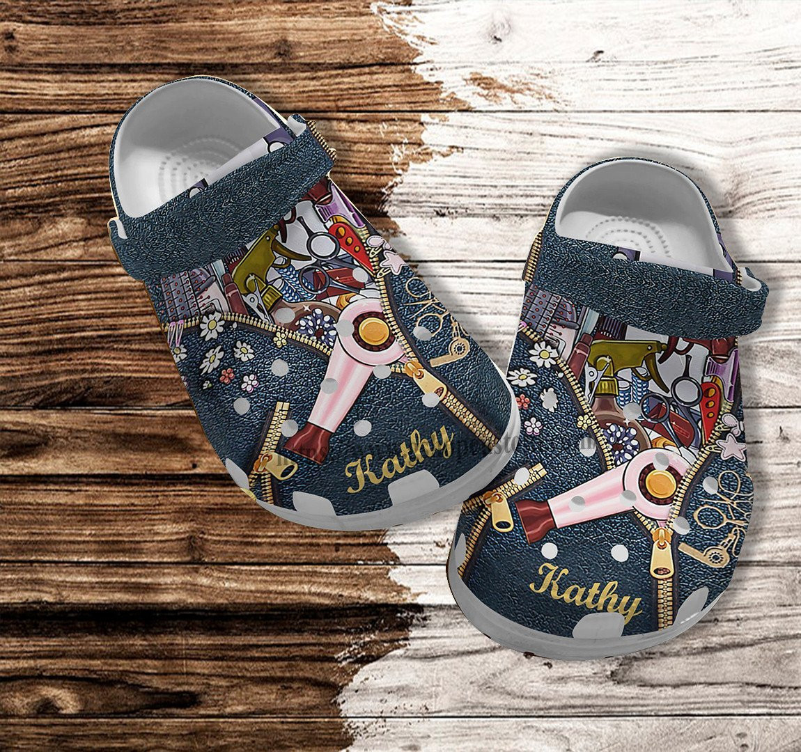 Merchidea Hair Stylist Leather Navy Croc Shoes - Hair Hustler Shoes Croc Clogs Customize Gift Mother Day