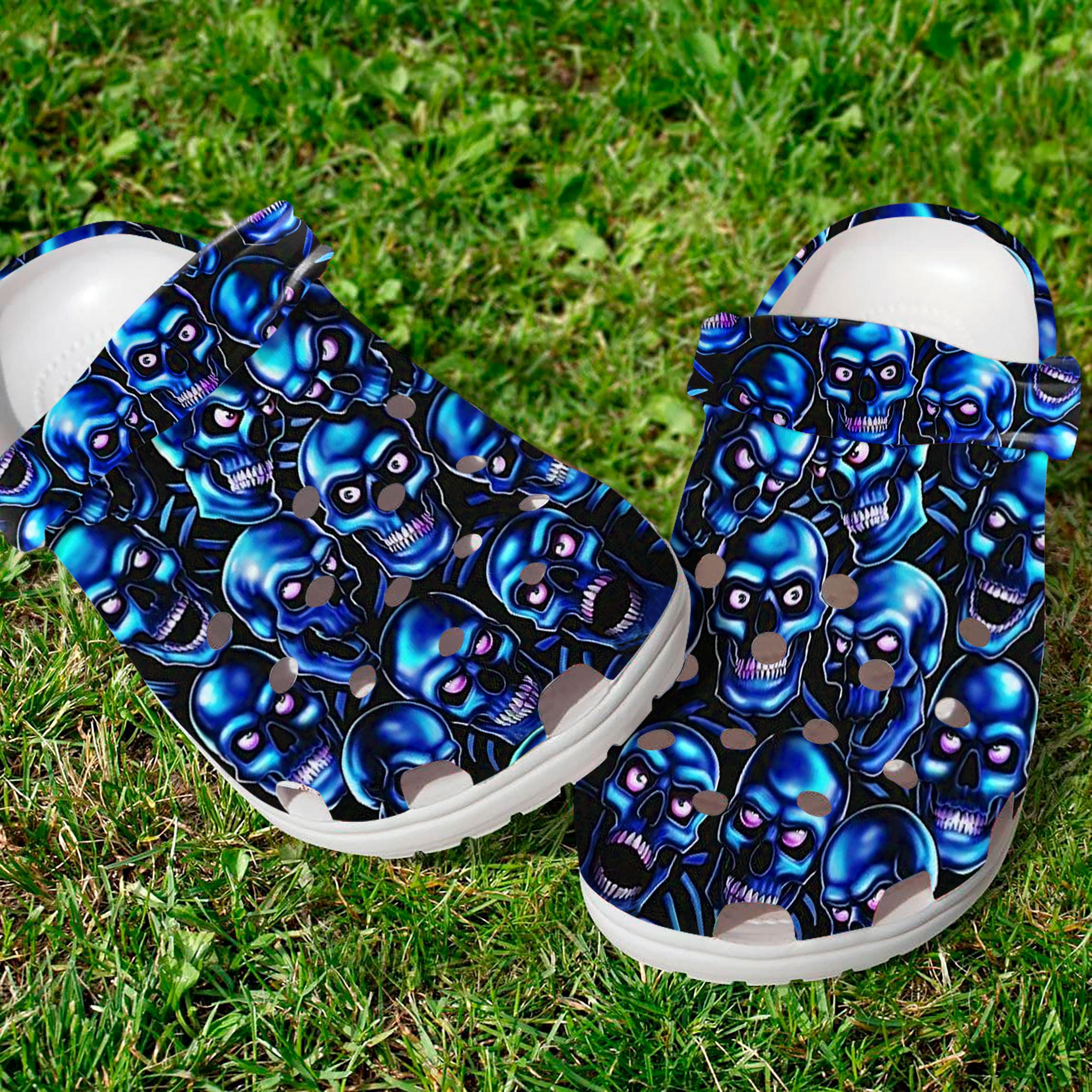 Merchidea Halloween Skull Crocs Crocband Clogs Shoes Comfortable For Men Women and Kids