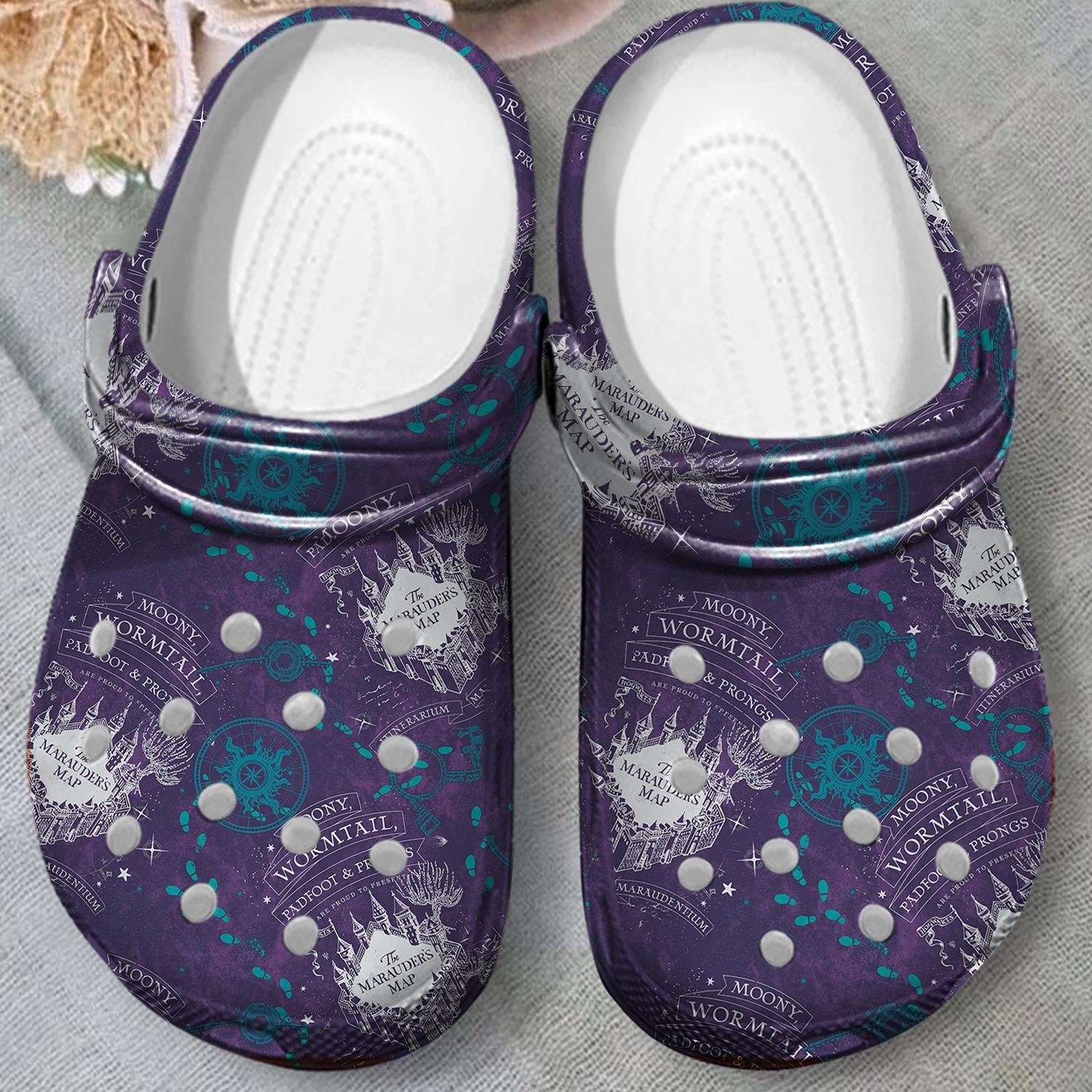 Merchidea Harry Potter Marauders Map Purple Movie Crocs Crocband Clogs Shoes Comfortable For Men Women and Kids