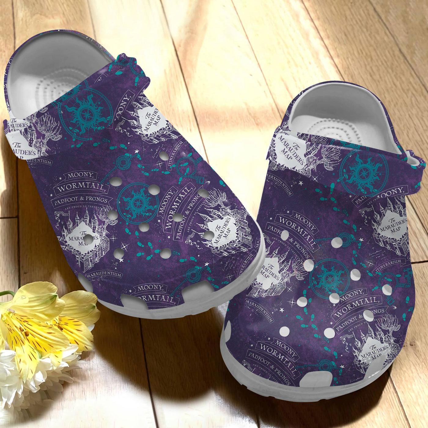 Merchidea Harry Potter Marauders Map Purple Movie Crocs Crocband Clogs Shoes Comfortable For Men Women and Kids