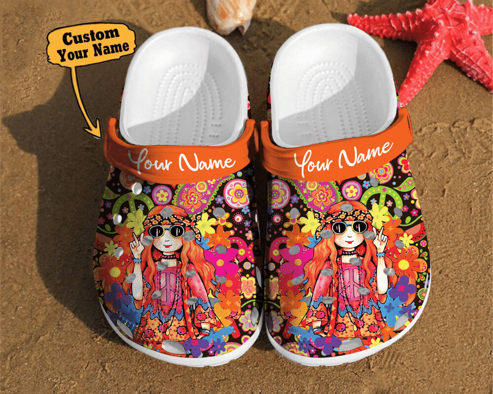 Merchidea Hippie - Personalized Hippie Girl Comfortable Women Classic Style Birthday Clog Shoes For Men And Women