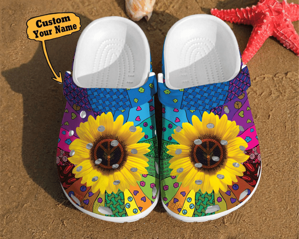 Merchidea Hippie - Sunflower Hippie Pattern Girl Classic Style Birthday Clog Shoes For Men And Women