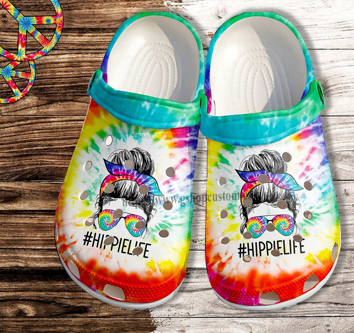 Merchidea Hippie Cool Girl Glasses Croc Shoes- Hippie Life Rainbow Shoes Croc Clogs Gift Birthday Girl