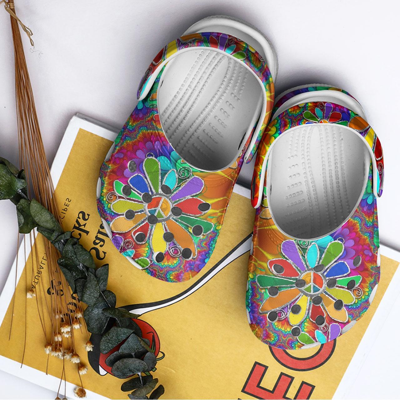 Merchidea Hippie Flowers Crocs Crocband Clogs Shoes Comfortable For Men Women and Kids