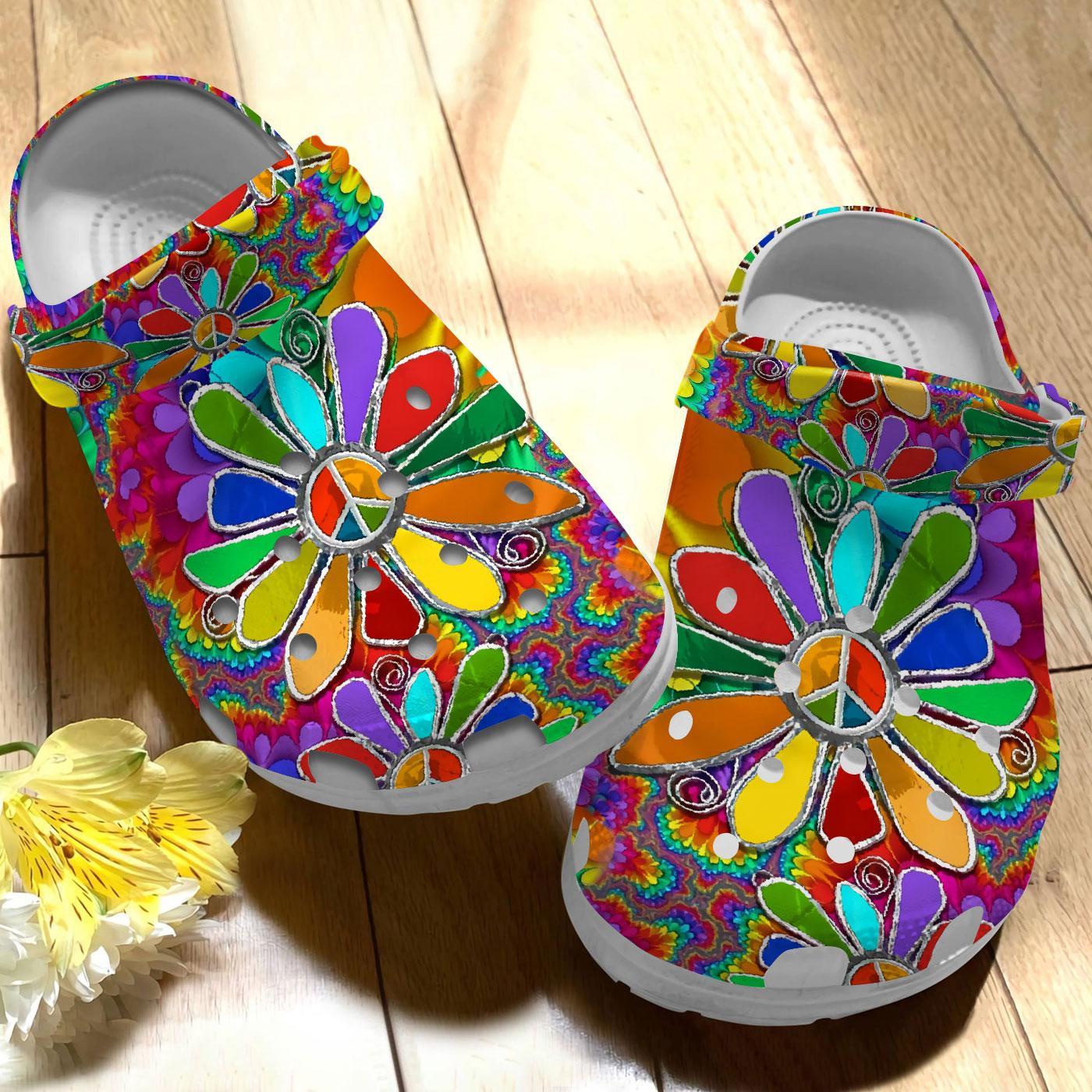 Merchidea Hippie Flowers Crocs Crocband Clogs Shoes Comfortable For Men Women and Kids