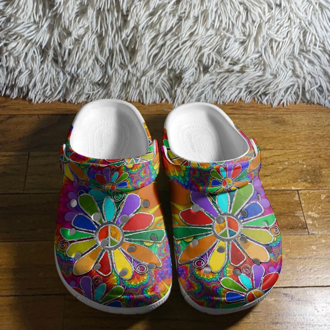 Merchidea Hippie Flowers Crocs Crocband Clogs Shoes Comfortable For Men Women and Kids