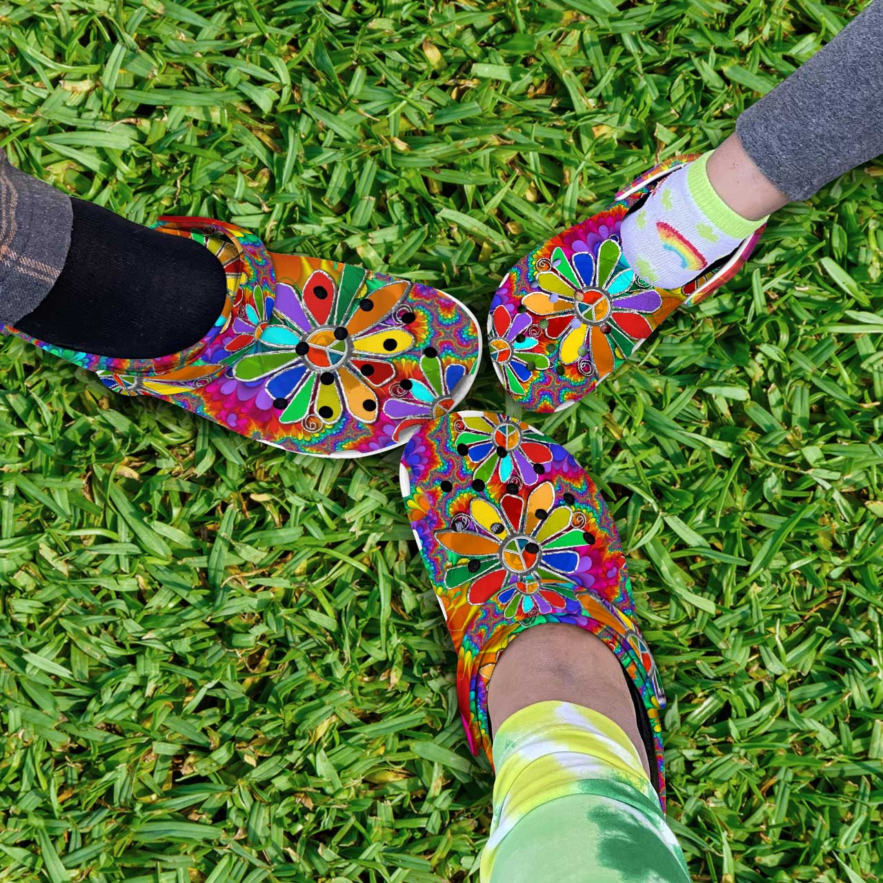 Merchidea Hippie Flowers Crocs Crocband Clogs Shoes Comfortable For Men Women and Kids