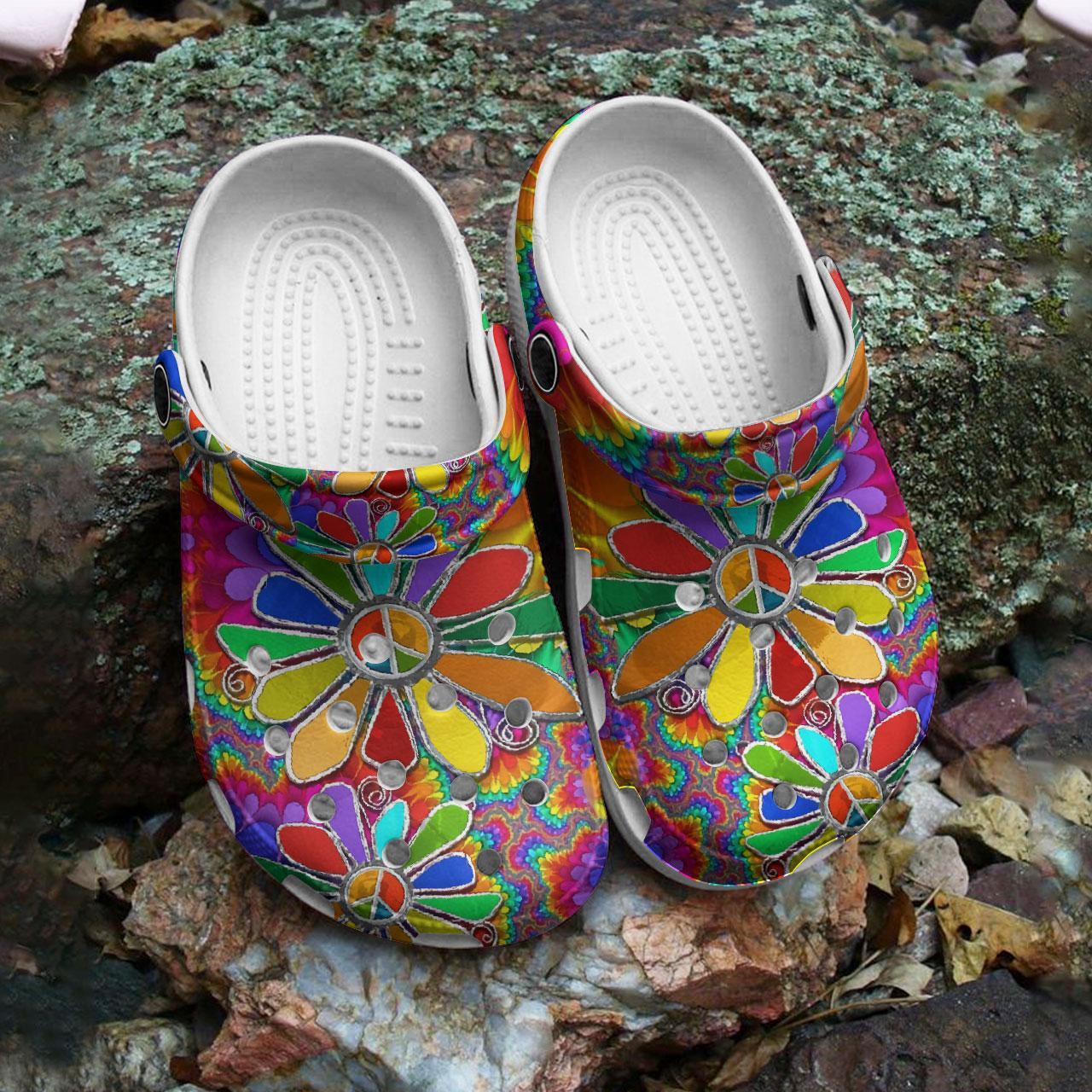 Merchidea Hippie Flowers Crocs Crocband Clogs Shoes Comfortable For Men Women and Kids